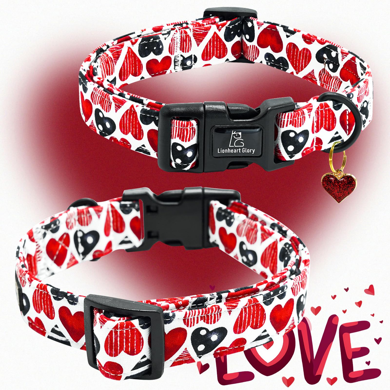 Lionheart Glory Valentine Collar-Red Hearts Dog Collar For Medium Cute Dog Collars Spring Female Male Pet Gift Adjustable Heavy-