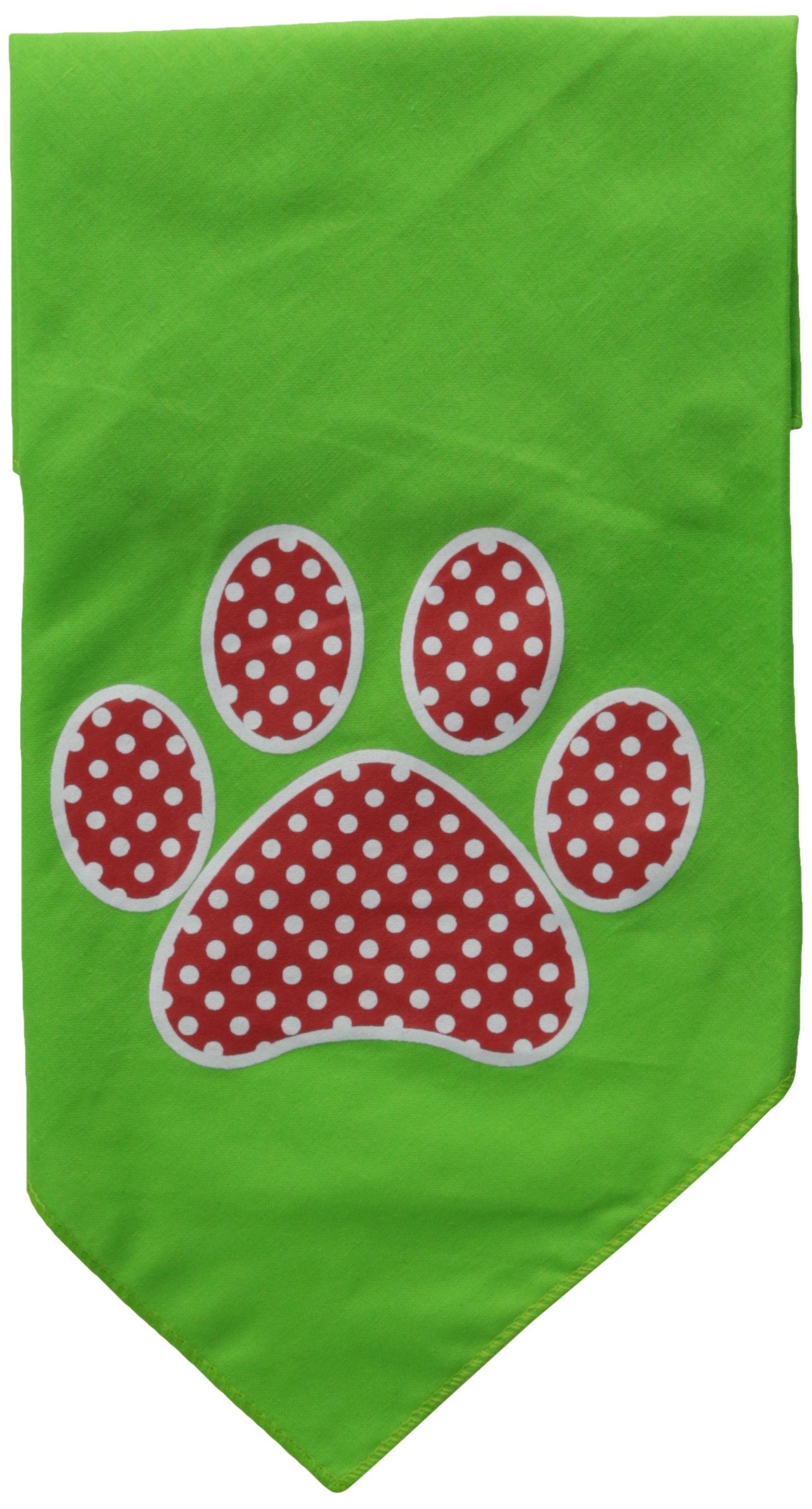 Pet and Dog Bandana Screen Printed, Red Swiss Dot Paw Lime Green Large