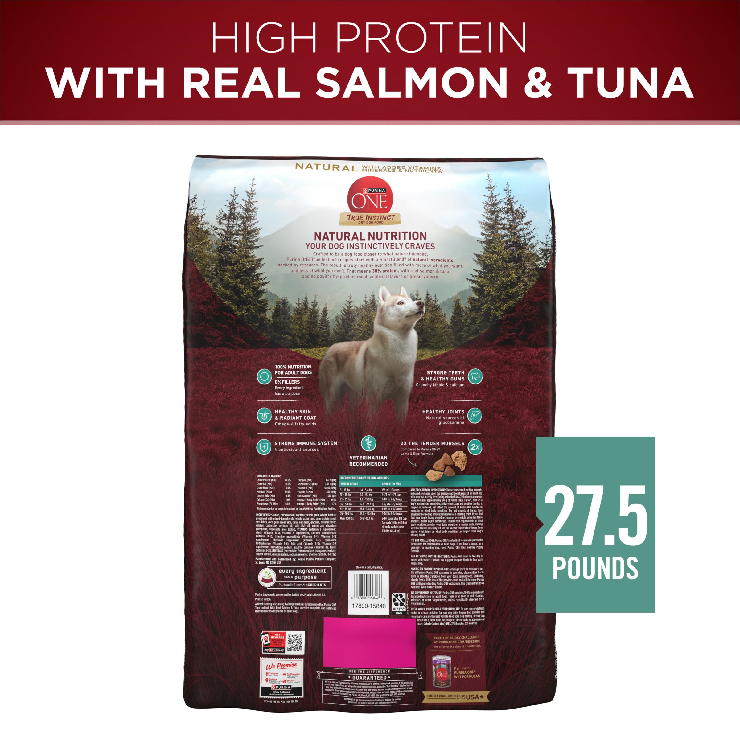 Purina ONE True Instinct With Real Salmon and Tuna Natural With Added Vitamins, Minerals and Nutrients High Protein Dog Food Dry