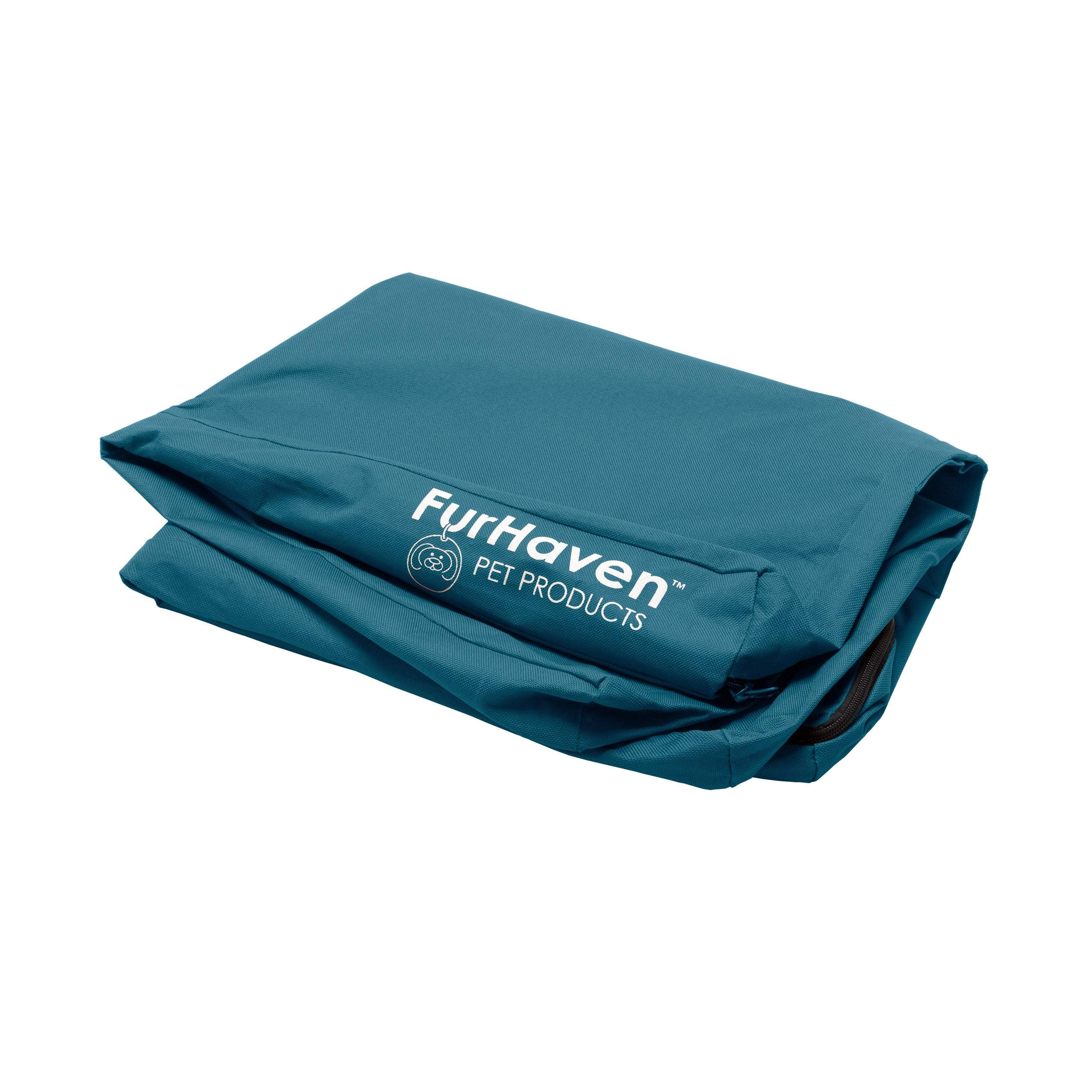 Furhaven Replacement Dog Bed Cover Water-Resistant Indoor/Outdoor Logo Print Oxford Polycanvas Mattress, Washable - Deep Lagoon,