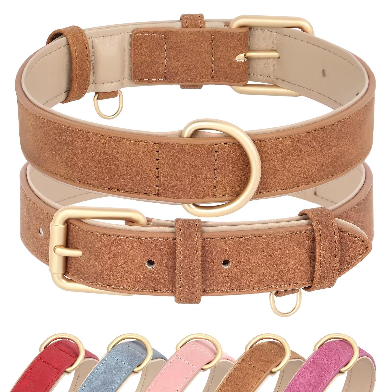 Didog Soft Padded Leather Dog Collar, Adjustable Dog Collars For Medium Dogs With Heavy Duty Metal Buckle And D Ring,Brown,L
