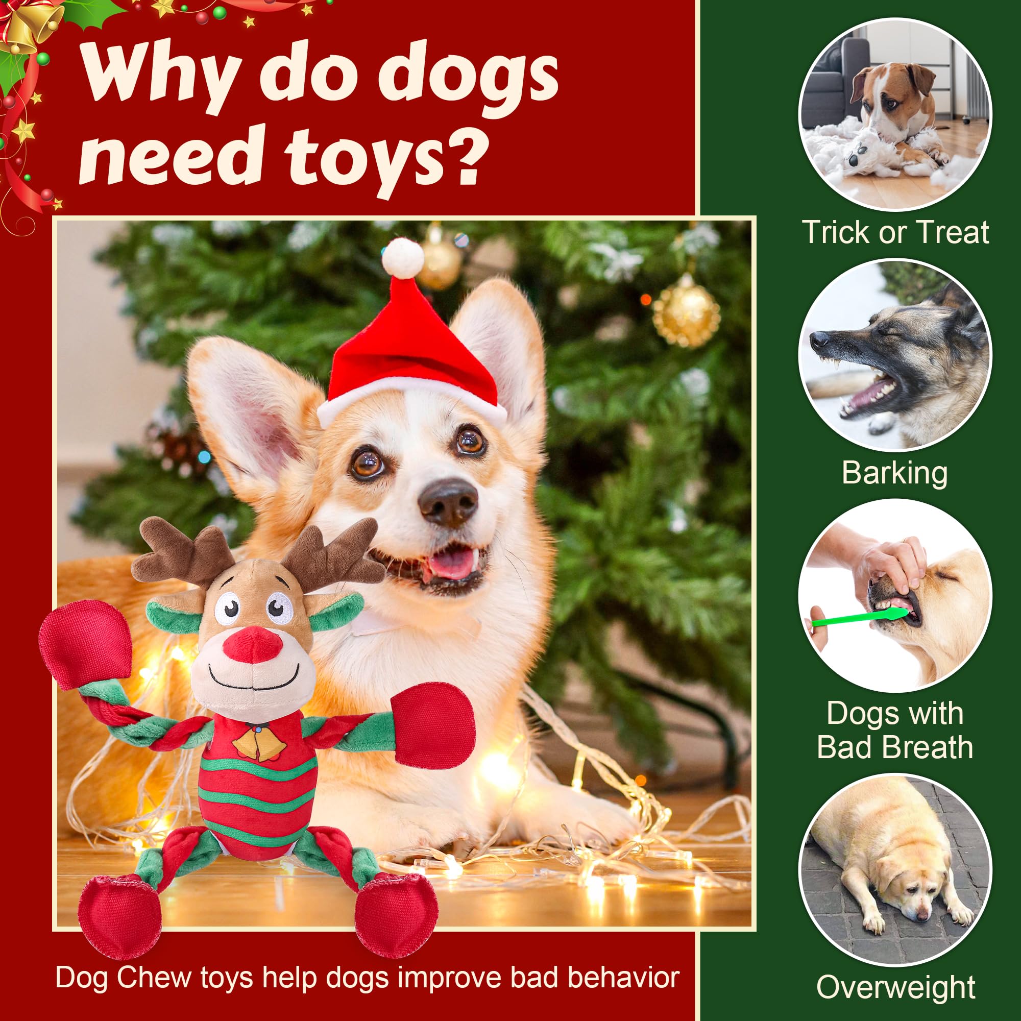 Newget Squeaky Dog Toys, Dog Chew Toys With Crinkle Paper For Puppy, Small, Medium, Large Dogs, Interactive Pet Holiday Toys For