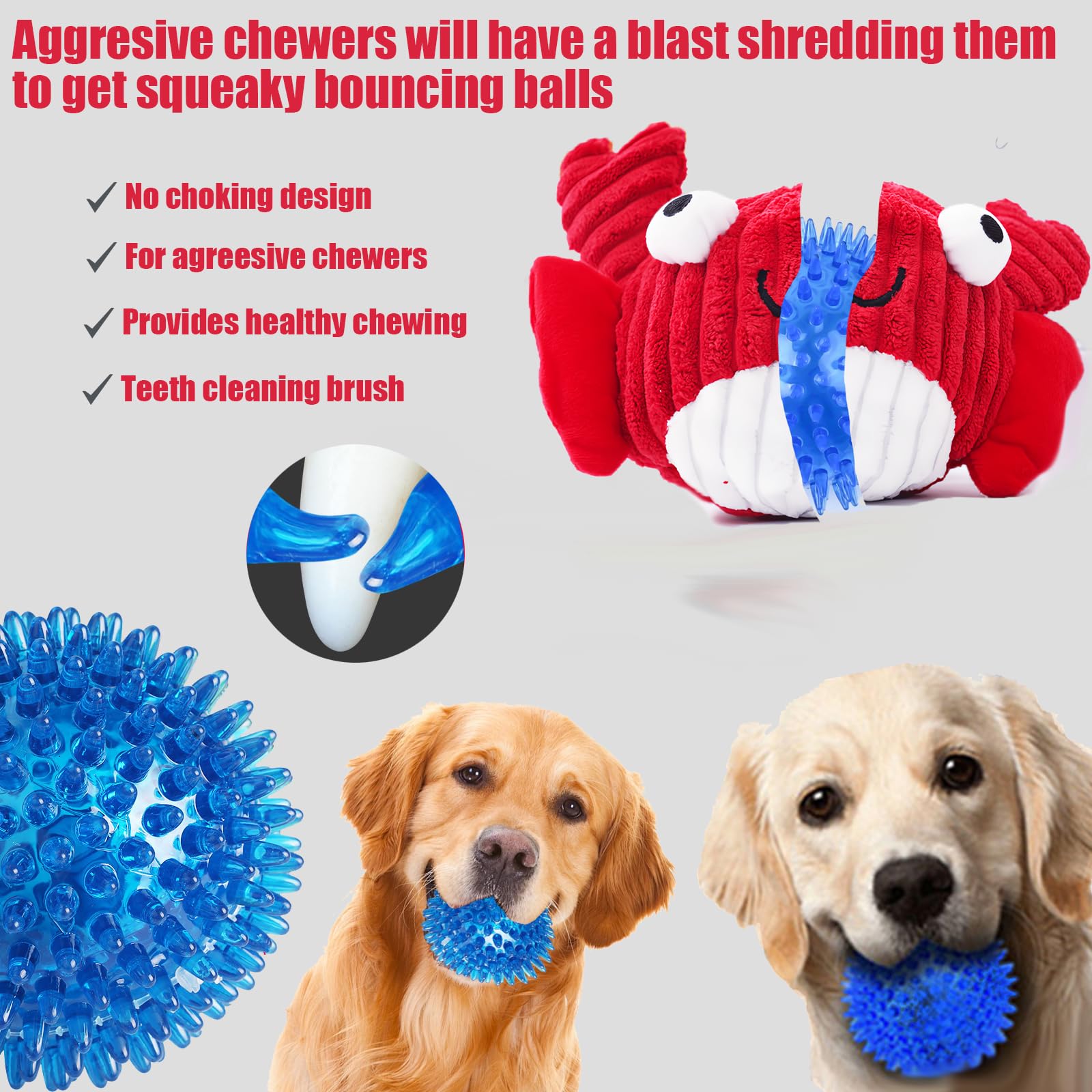 Zrbtk Squeak Dog Toys For Aggressive Chewers, Interactive Dog Toy Ball With Crinkle Paper, No Stuffing, Perfect For Medium Dogs,