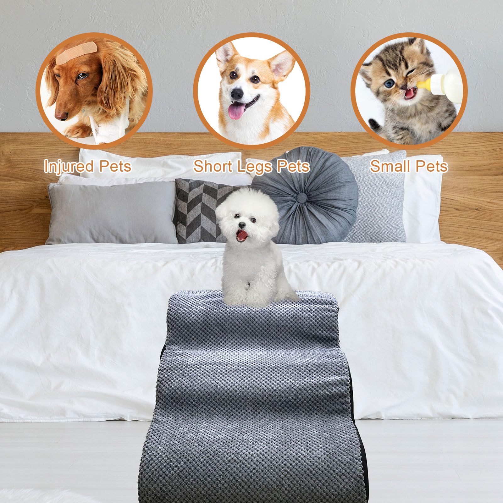 Ydy+Yqy 3-Step Dog Stairs For Small Dogs, Wide Steps With No Assembly High Density Foam Cover, Non-Slip Stable Dog Ramp For Bed