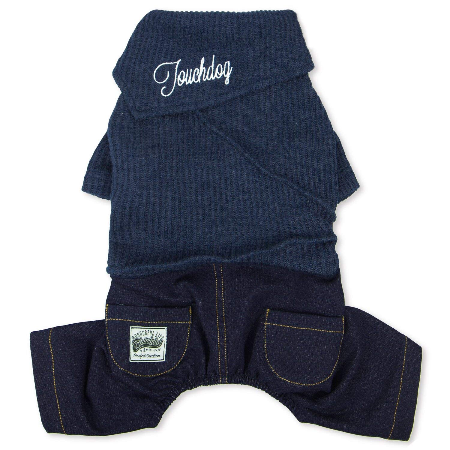 Touchdog Vogue Neckwrap Sweater And Denim Pant Outfit, Small, Navy