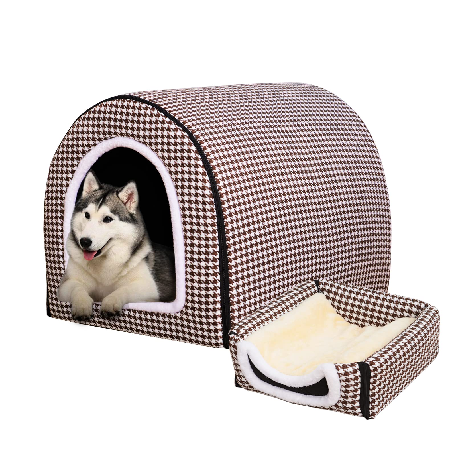 Dog Bed,2 Ways To Use,Indoor Pet House With Fluffy Mat,Removable And Washable Cover,Non-Slip Bottom,For Extra Large Dogs(3Xl Bro