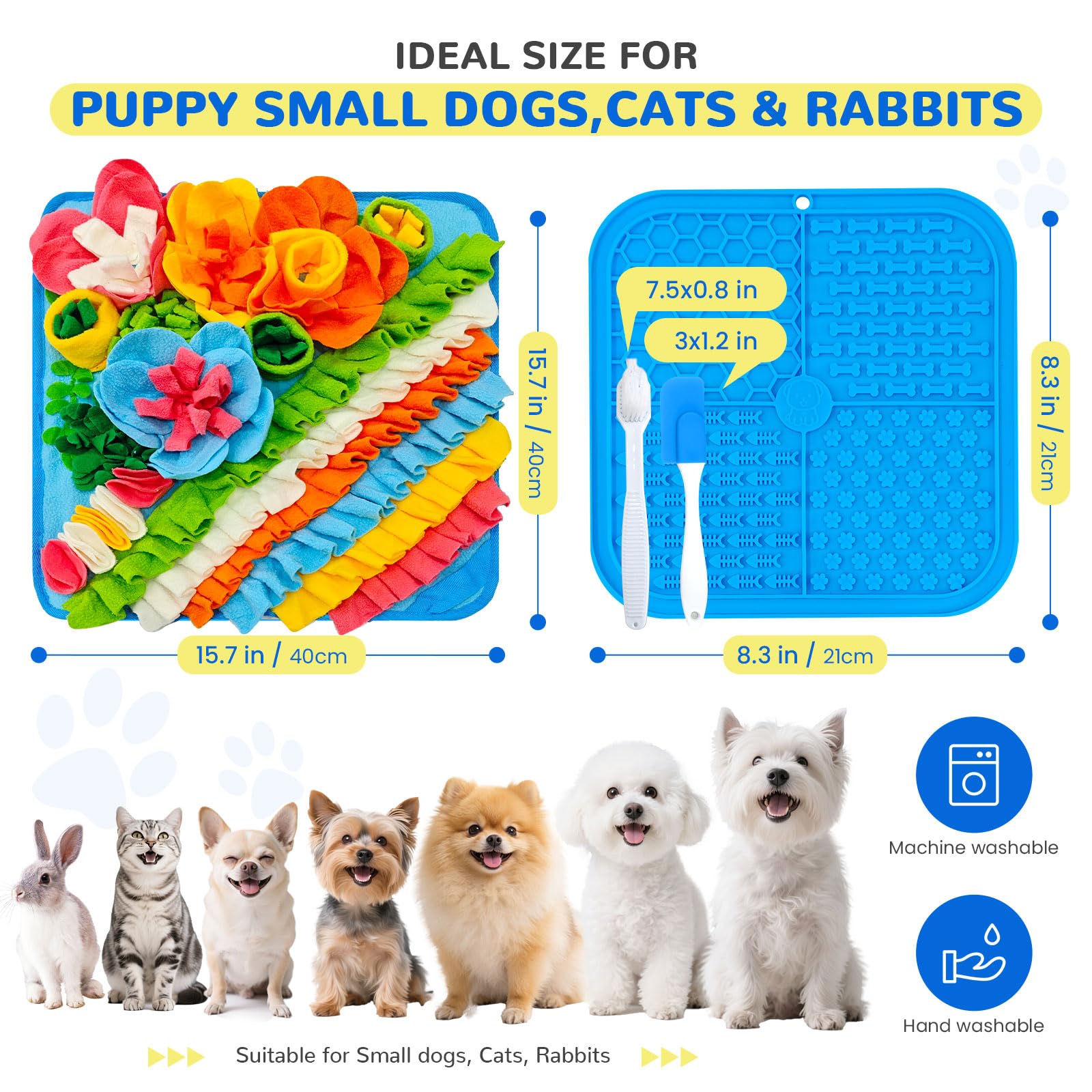 UETZLTB Dog Snuffle Mat and Lick Mat Set, Interactive Dog Enrichment Puzzle Toys for Puppy Small Breed Dogs Cats Rabbits, Cognit
