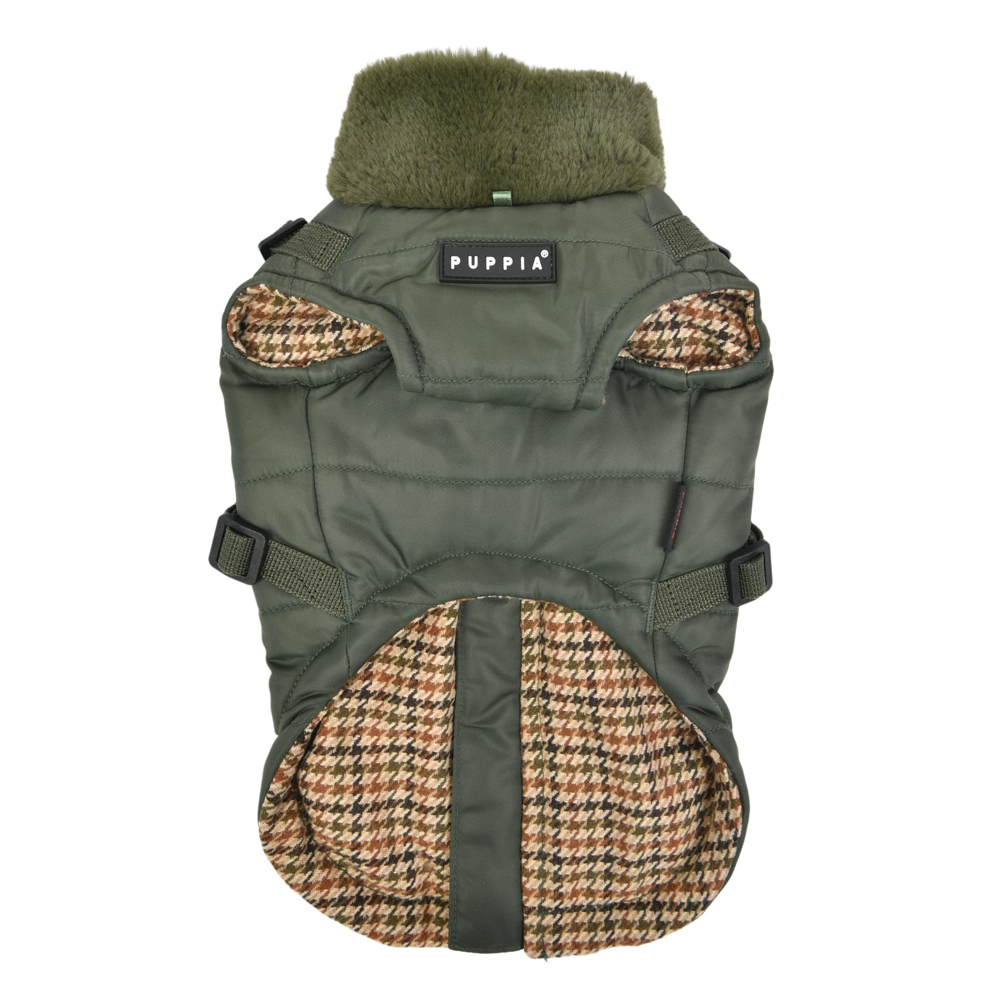 Puppia Donavan Winter Dog Coat With Integrated Harness No Pull Cold Weather Waterproof Warm Fleece Back Zipper For Small & Medium Dog, Khaki, Medium