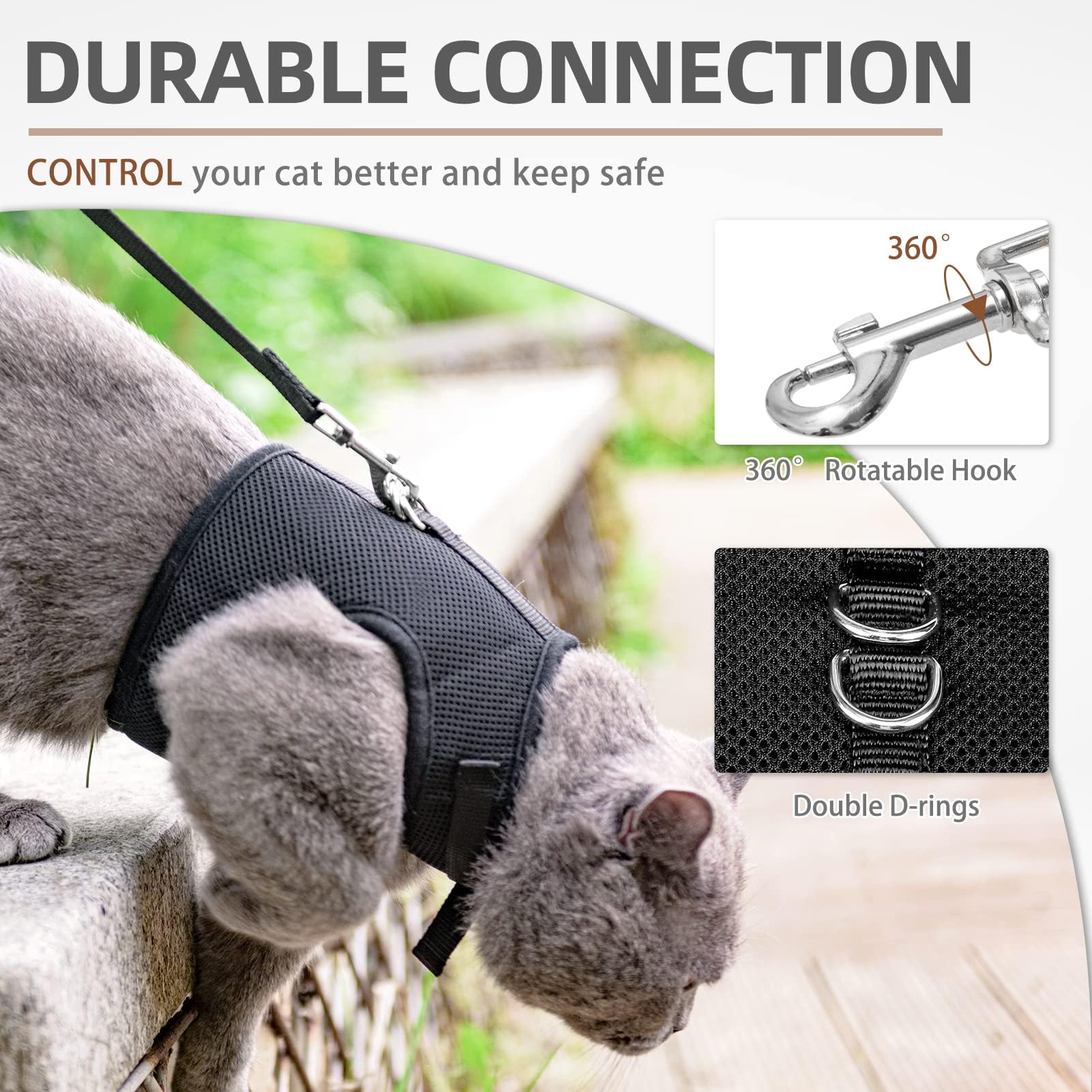 PUPTECK Soft Mesh Cat Vest Harness & Leash Set, Escape Proof, Medium, Black, Polyester, Puppy & Small Dog Friendly