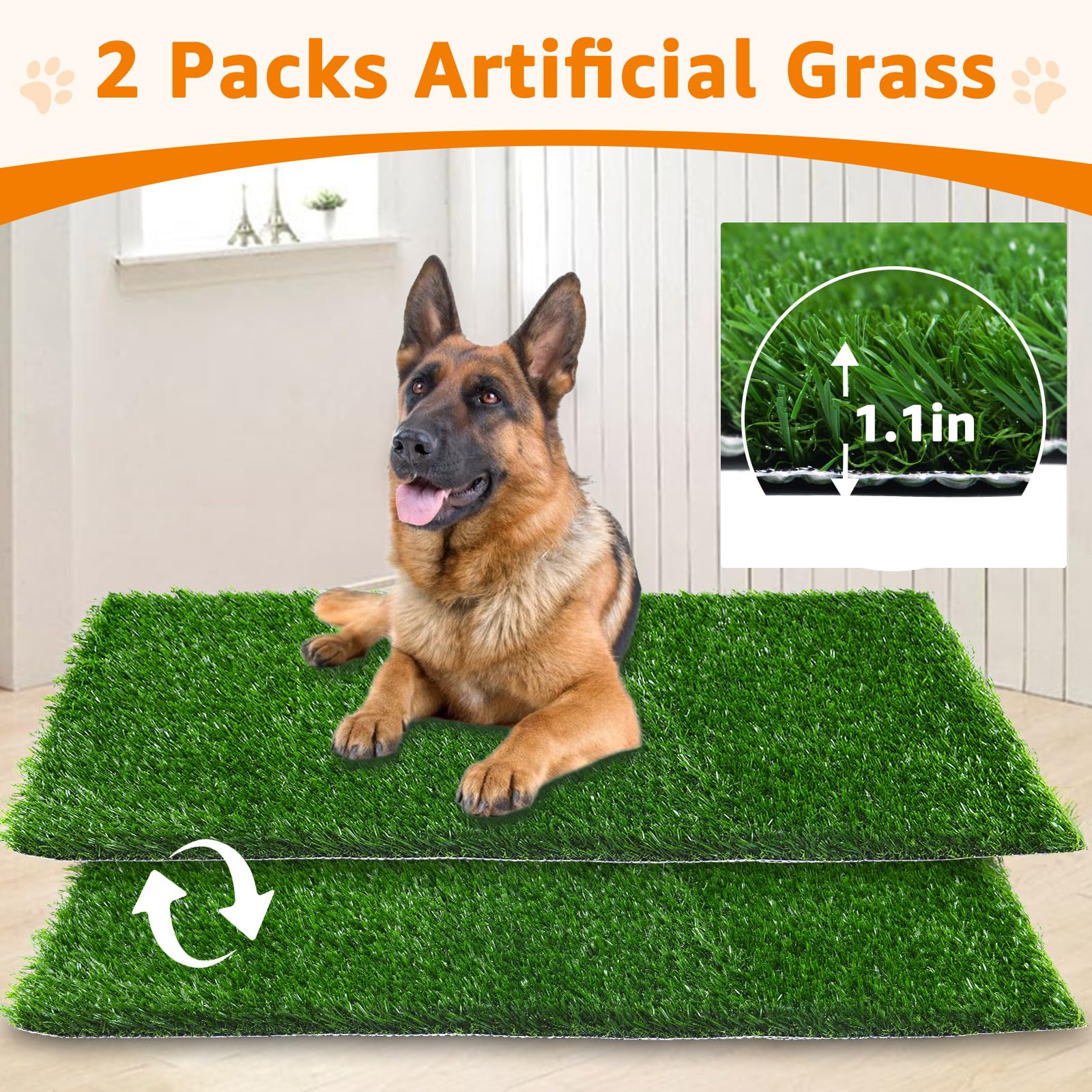 Loobani 41X26.8In Large Dog Grass Potty Tray - Dog Litter Box With 2-Pack Replacement Artificial Grass Puppy Training Pads - Pot