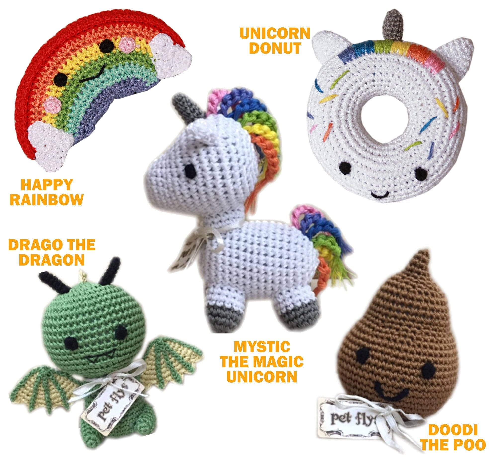 Knit Knacks Organic Cotton Pet & Dog Toys, "Magical Group" (Choose from: Unicorn, Poo, Donut, Rainbow or Dragon!) Unicorn Donut