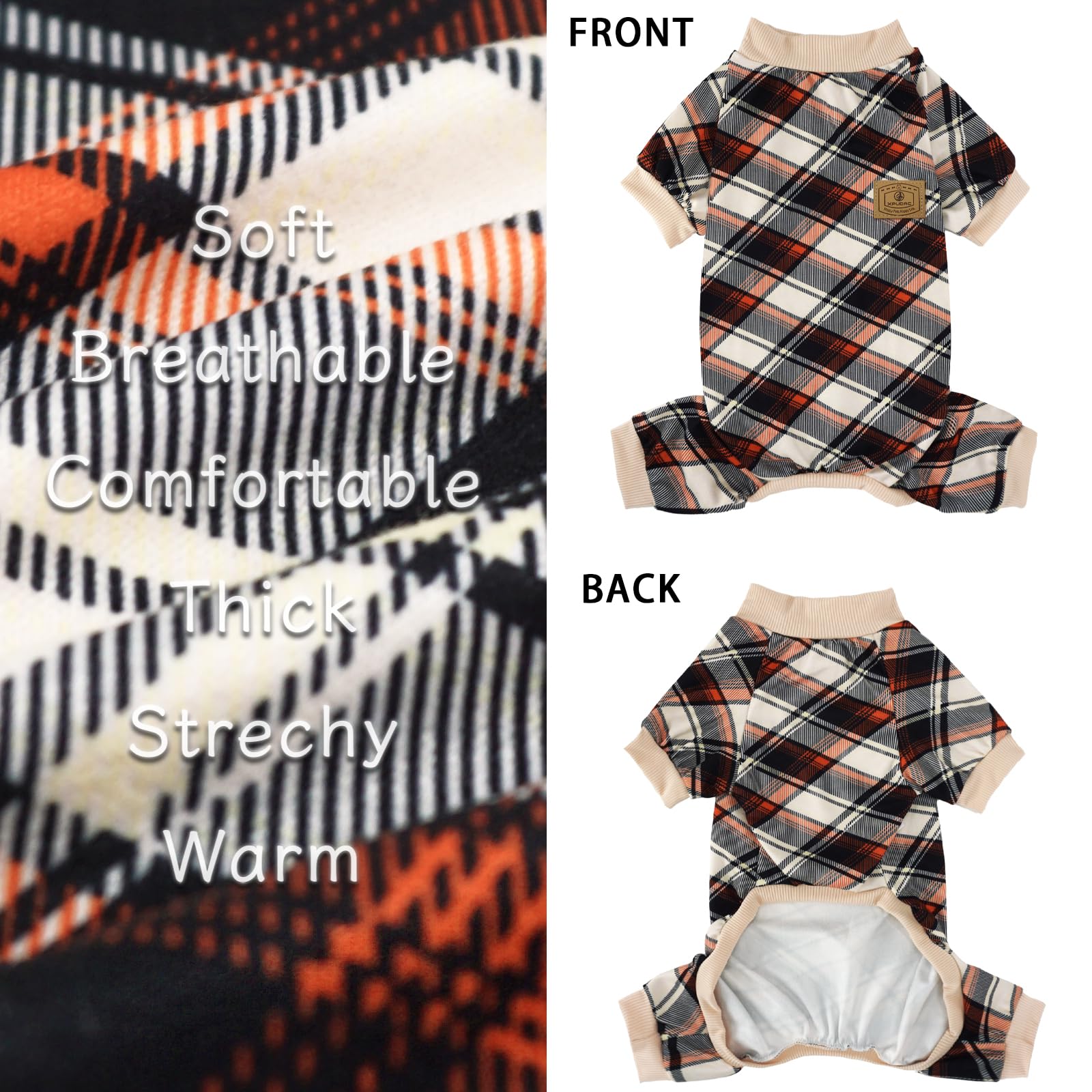 Xpudac Dog Pajamas Soft Strechy Plaid Doggie Clothes For Small Medium Girl Boy Cat Apparel-Medium
