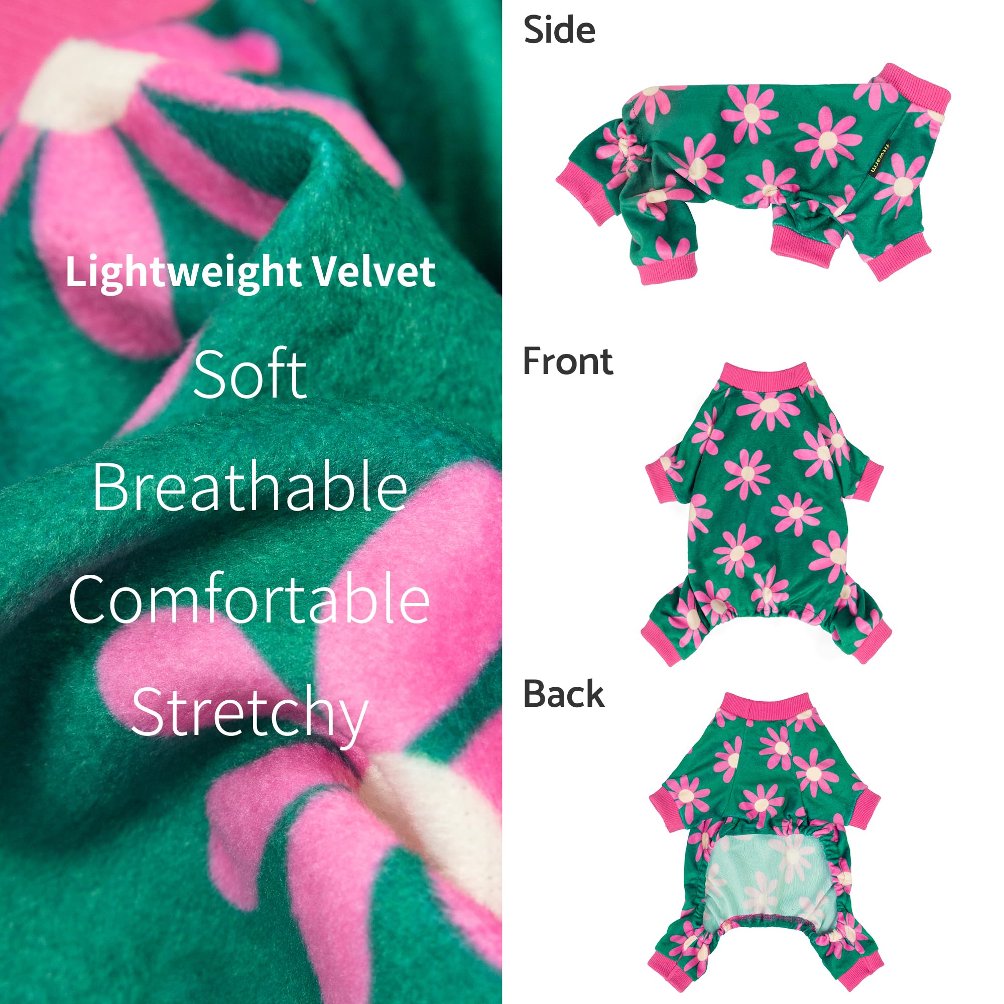 Fitwarm Flower Fleece Dog Pajamas, Warm Winter Dog Clothes For Small Dogs Girl, Cozy Pet Onesie With Feet, Dark Green, Xs