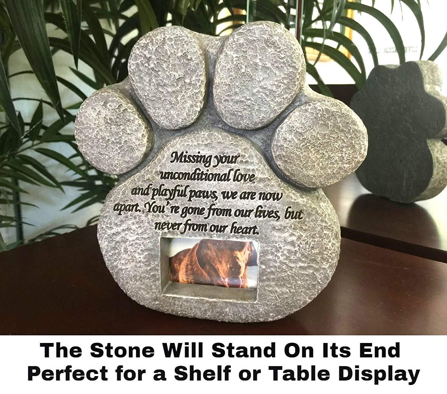Pawprints Remembered Pet Memorial Stone - Features A Paw Print Photo Frame And Sympathy Poem - Indoor Outdoor Dog Or Cat For Garden Backyard Marker Grave Tombstone - Loss Of Pet Gift - Loss Of Dog Gift