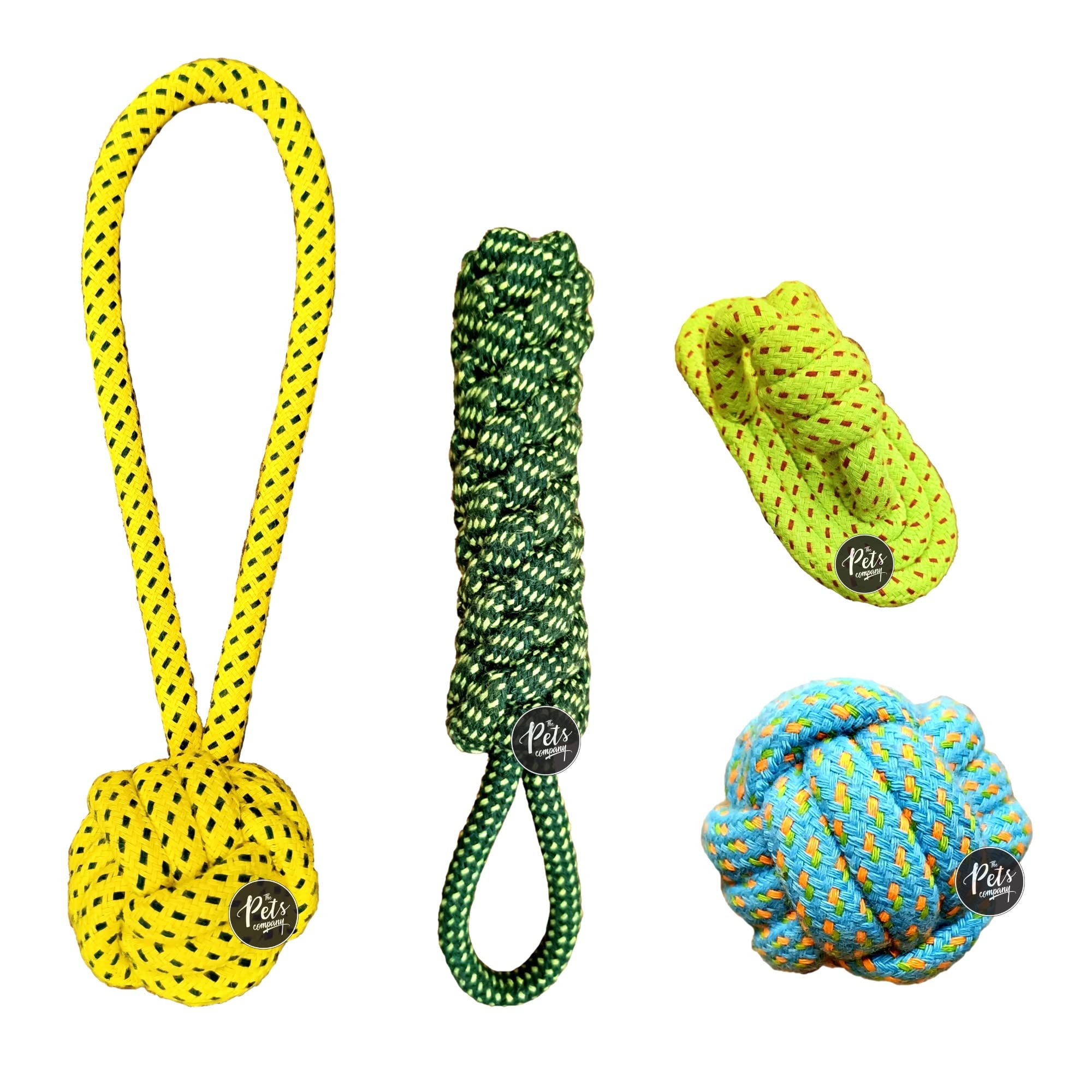 The Pets Company Dog Chew Toys For Puppy Teething & Training (Chew Slipper + Ball + Tug Ball + Dummy), Dog Rope Toy Combo Of 4 F