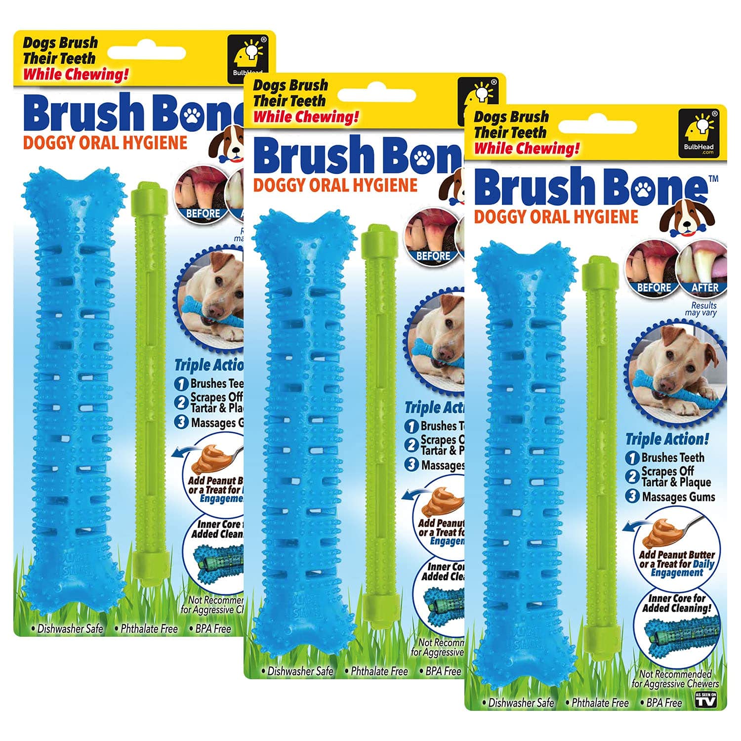 BulbHead Toothbrush, Dogs Chewing, Plaque and Tartar Remover for Teeth, Invented by a Dentist & His Hygienist Wife, 8 in. x 2 in