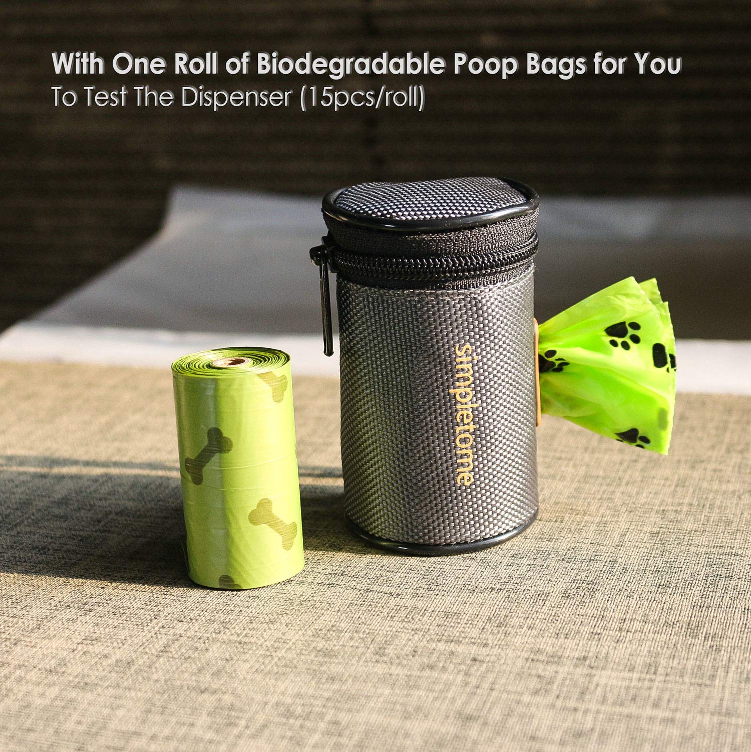 simpletome Dog Waste Bag Dispenser, 1680D Waterproof Oxford, Grey, 2 Piece Set, Model DISP01