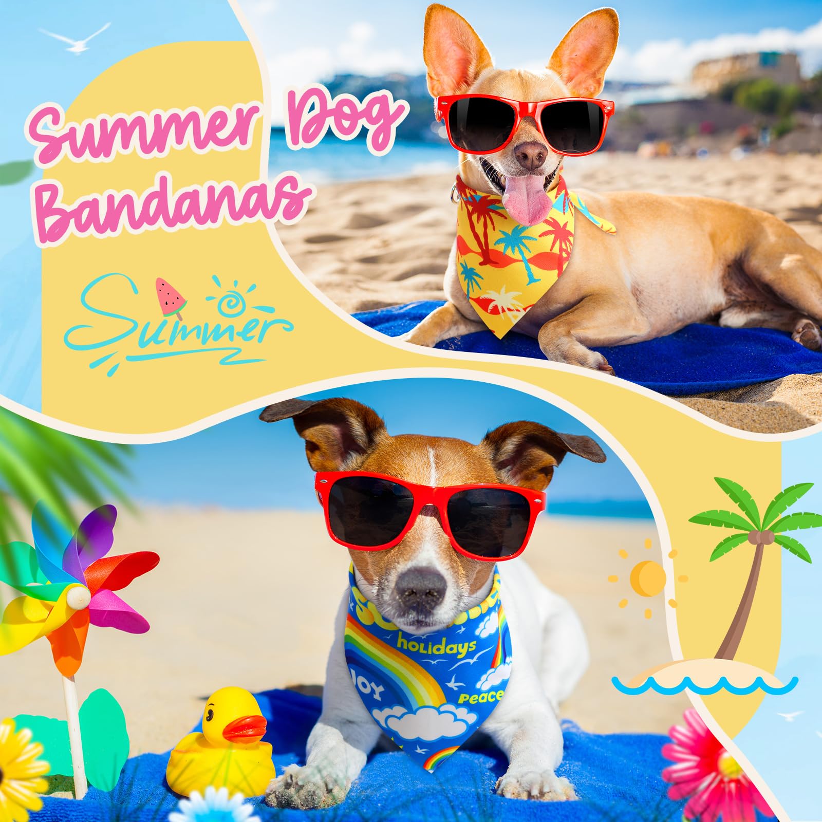 Preboun 50 Pcs Summer Bandanas Dogs Bulk Hawaiian Dog Bandanas Fruit Kerchief Set For Summer Puppy Small Medium Large Pets Costu