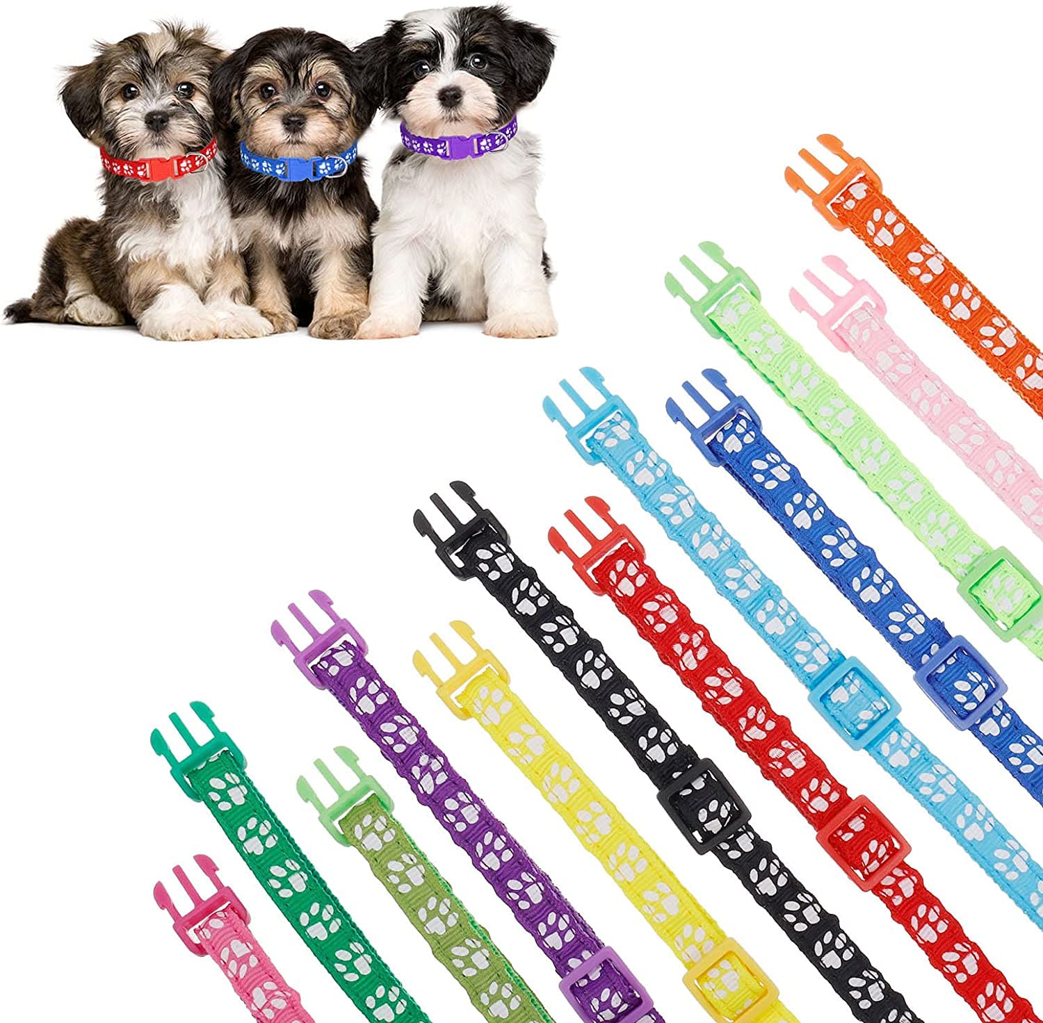 Chenkaiyang 12 Pack Puppy Collars For Litter, Adjustable Puppy Id Collars Soft Nylon Whelping Collars For Newborn Litter Puppy Pets