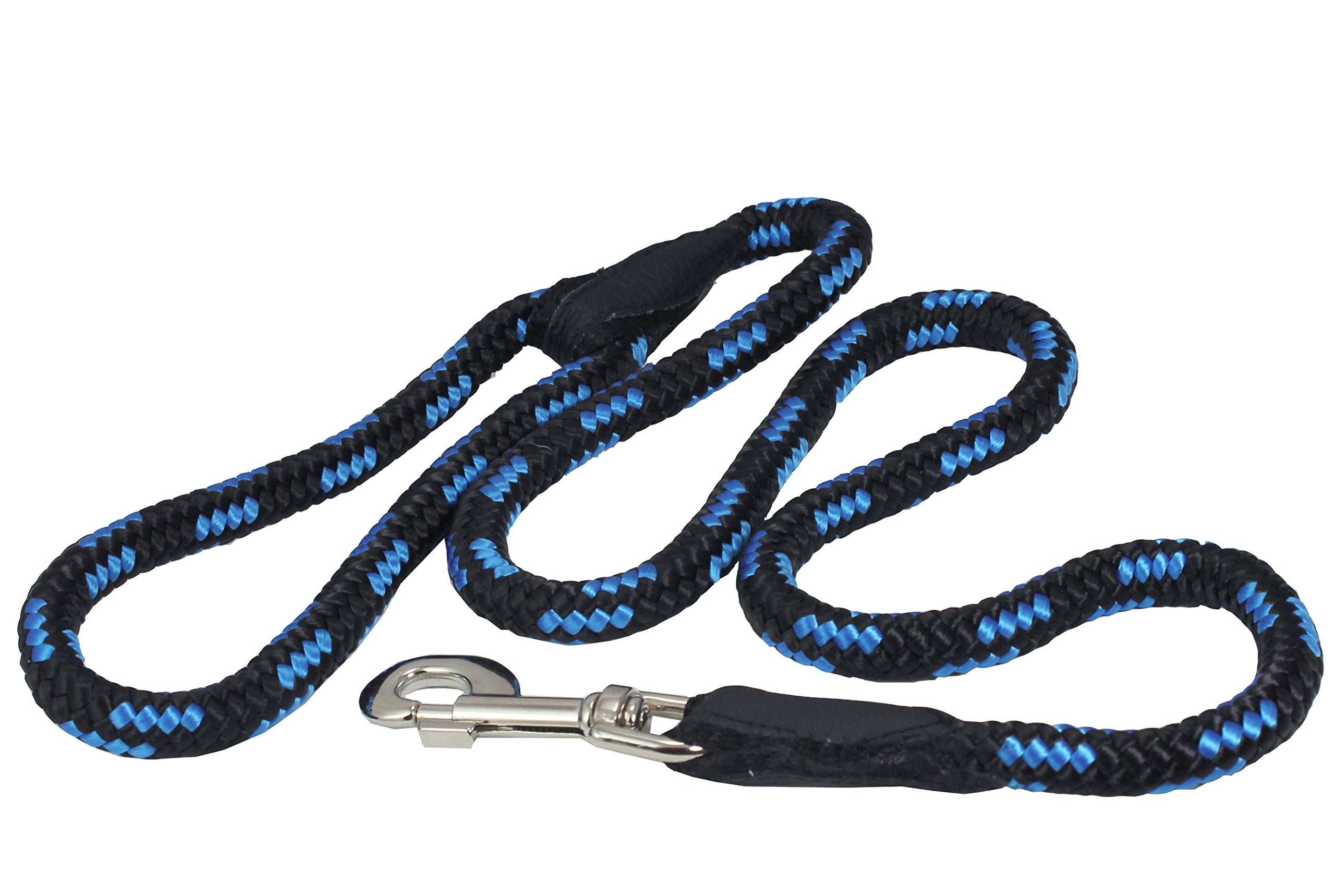 Dogs My Love 6Ft Long Braided Rope Dog Leash Blue With Black 6 Sizes (Large: 6Ft Long; 1/2' Diam (12Mm))