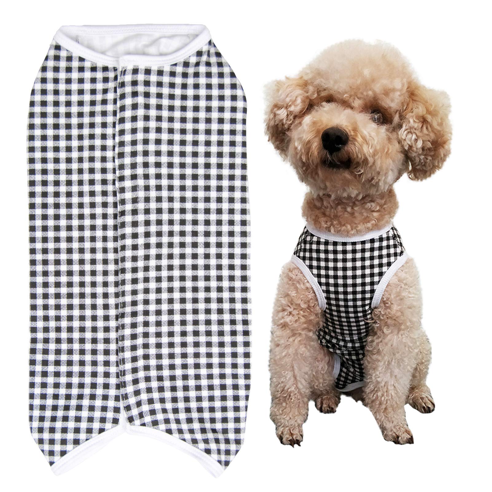Kukaster Pet Dog’S Recovery Suit Post Surgery Shirt For Puppy, Wound Protective Clothes For Little Animals(Black White Plaid-Xxs)