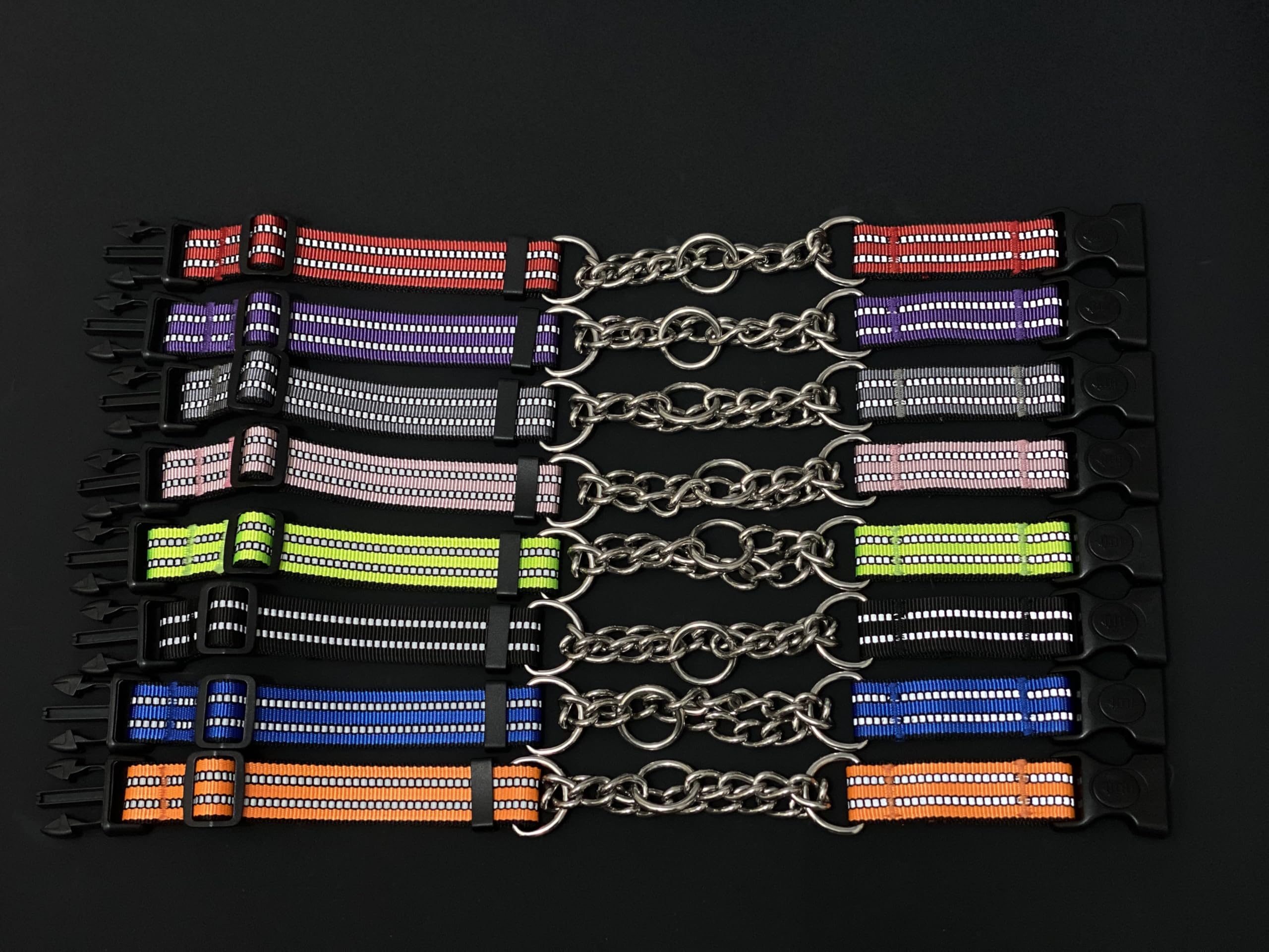Martingale Dog Collars, Reflective Nylon Collar With Stainless Steel Chain, Adjustable Walking Training Dog Collars With Quick R