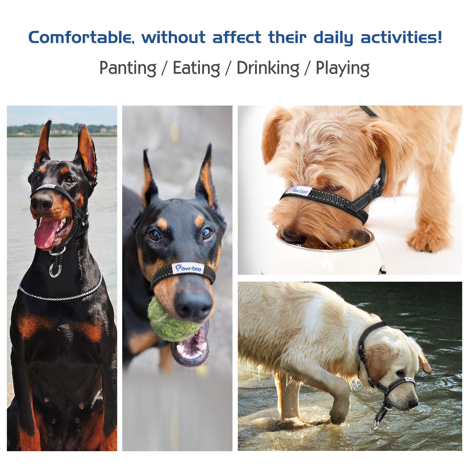 Pawaboo Dog Muzzle, Head Halter Collar For Dog, Pet Dog Nylon Reflective Adjustable Loop Anti-Biting Barking Control Easy Fit Do