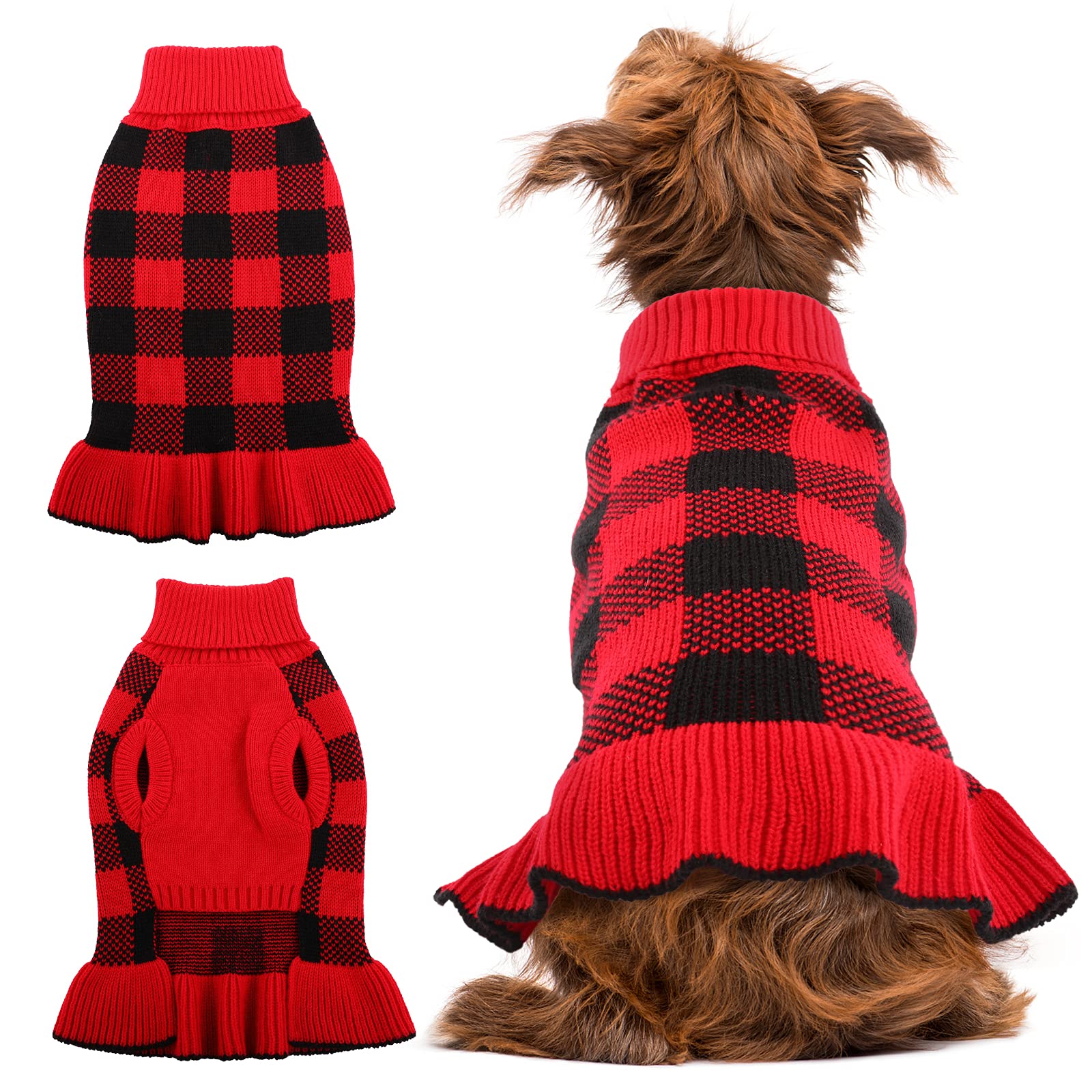 Qbleev Medium Dog Sweaters For Girls & Puppies - Plaid & Turtleneck Designs, Warm Winter & Fall Dog Sweaters For Dogs & Females