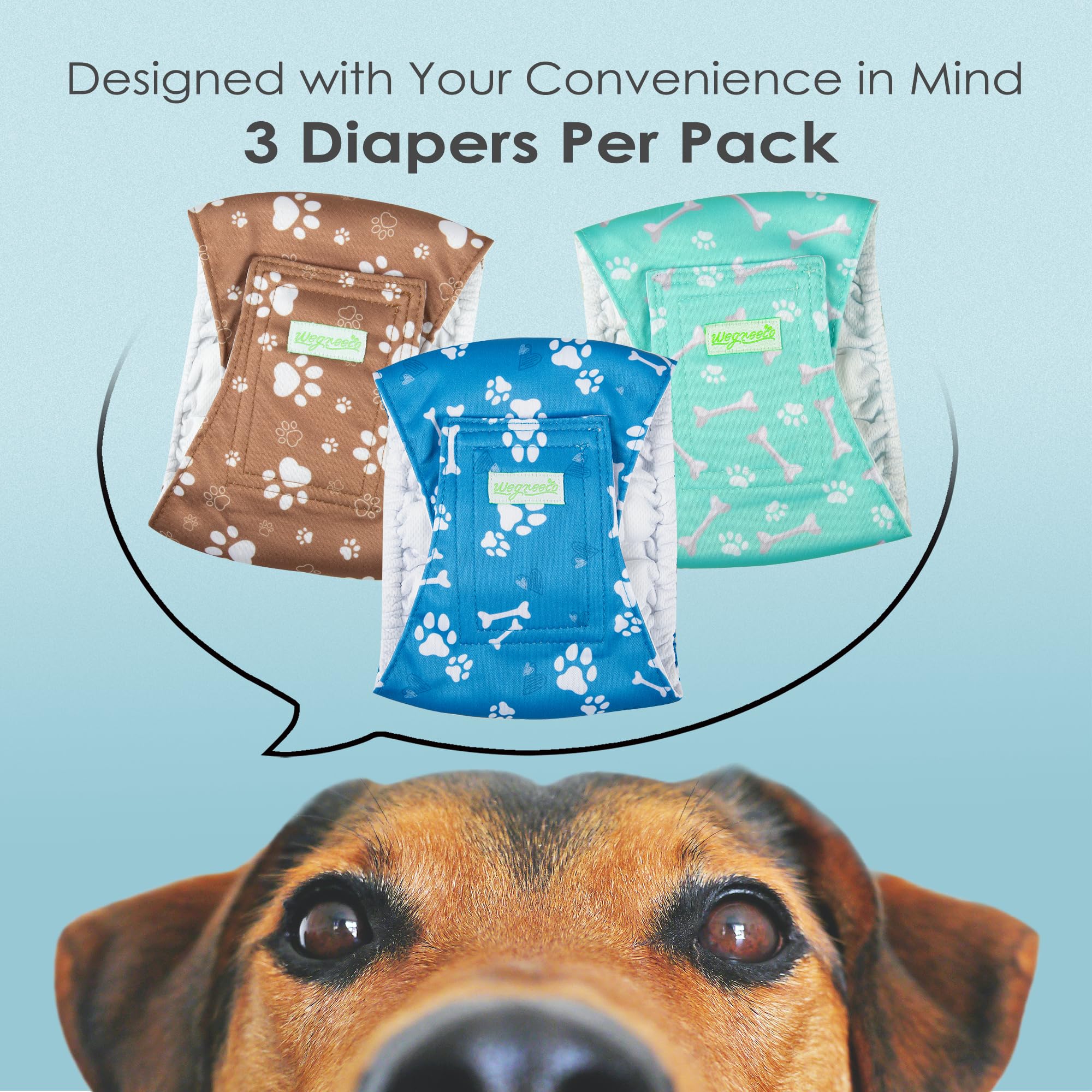 Wegreeco Washable Male Dog Belly Band - Pack of 3 - Washable Male Dog Belly Wrap, XX-Large Doggie Diapers for Doggy Puppy (Bone,