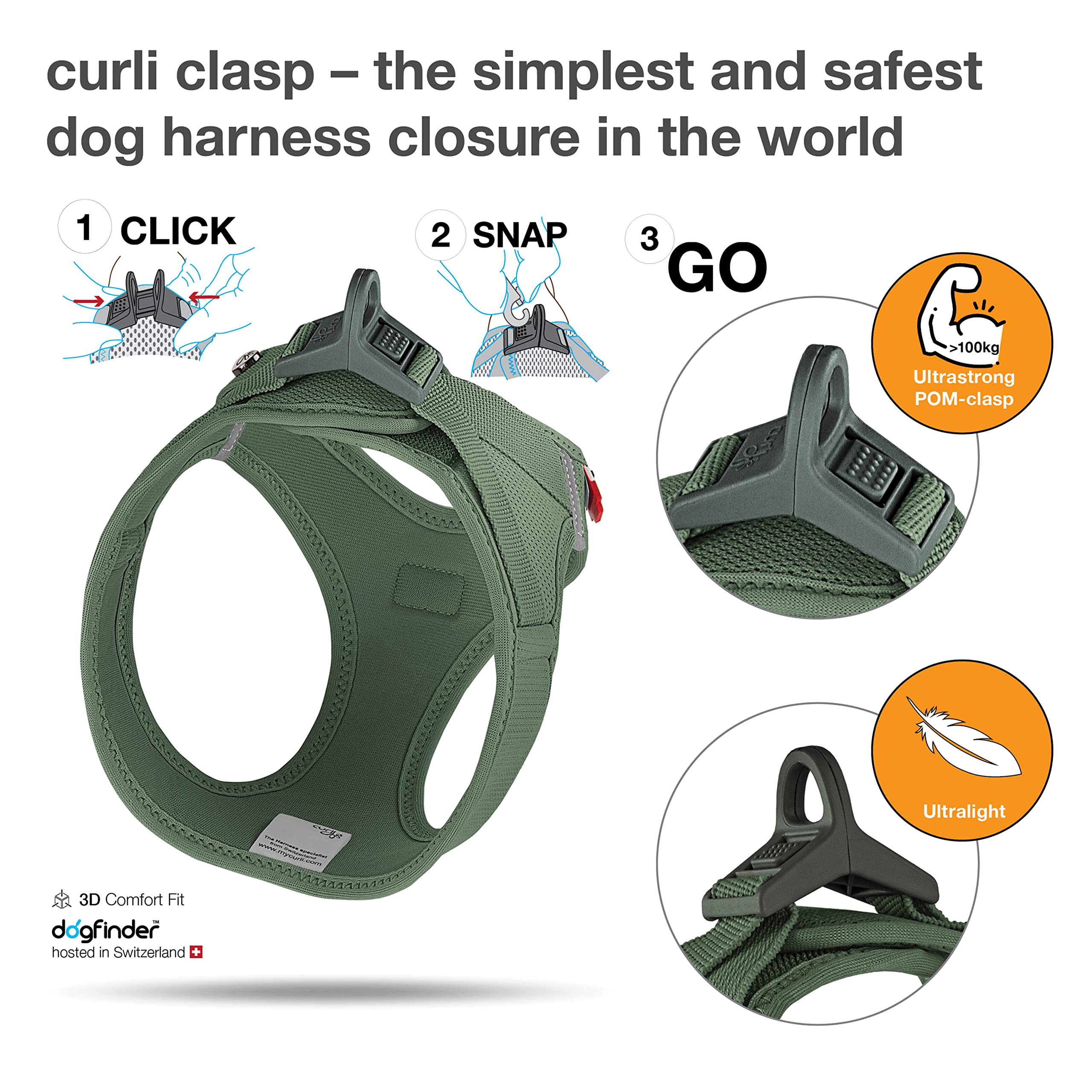 Vest Harness curli Clasp Air-Mesh Moss S