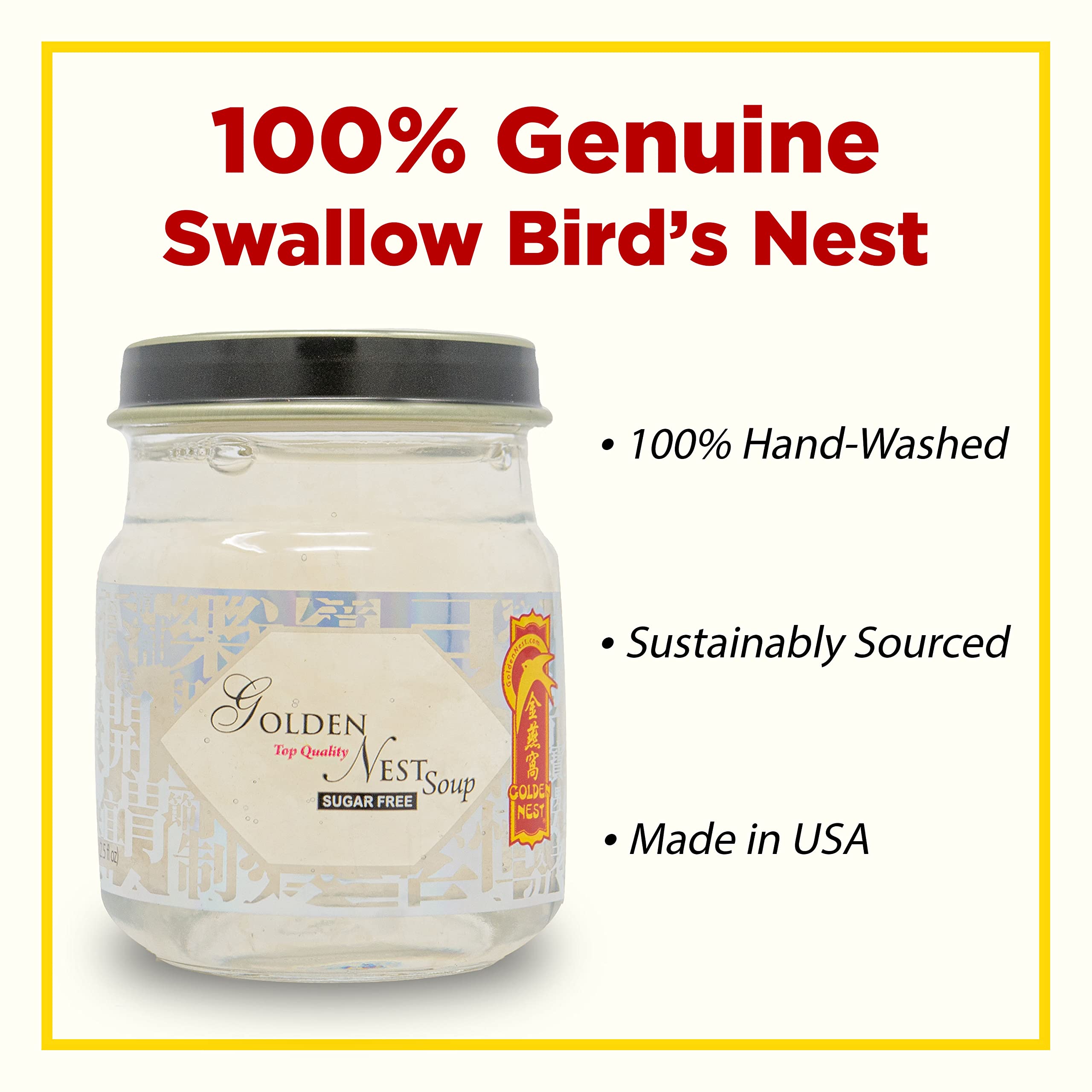 Golden Nest Premium Bird Nest Soup, Swallow Bird Nest 100% Natural - Made in USA, (??) 6 bottles x 75ml (2.5 oz.) (1 box = 6 bot