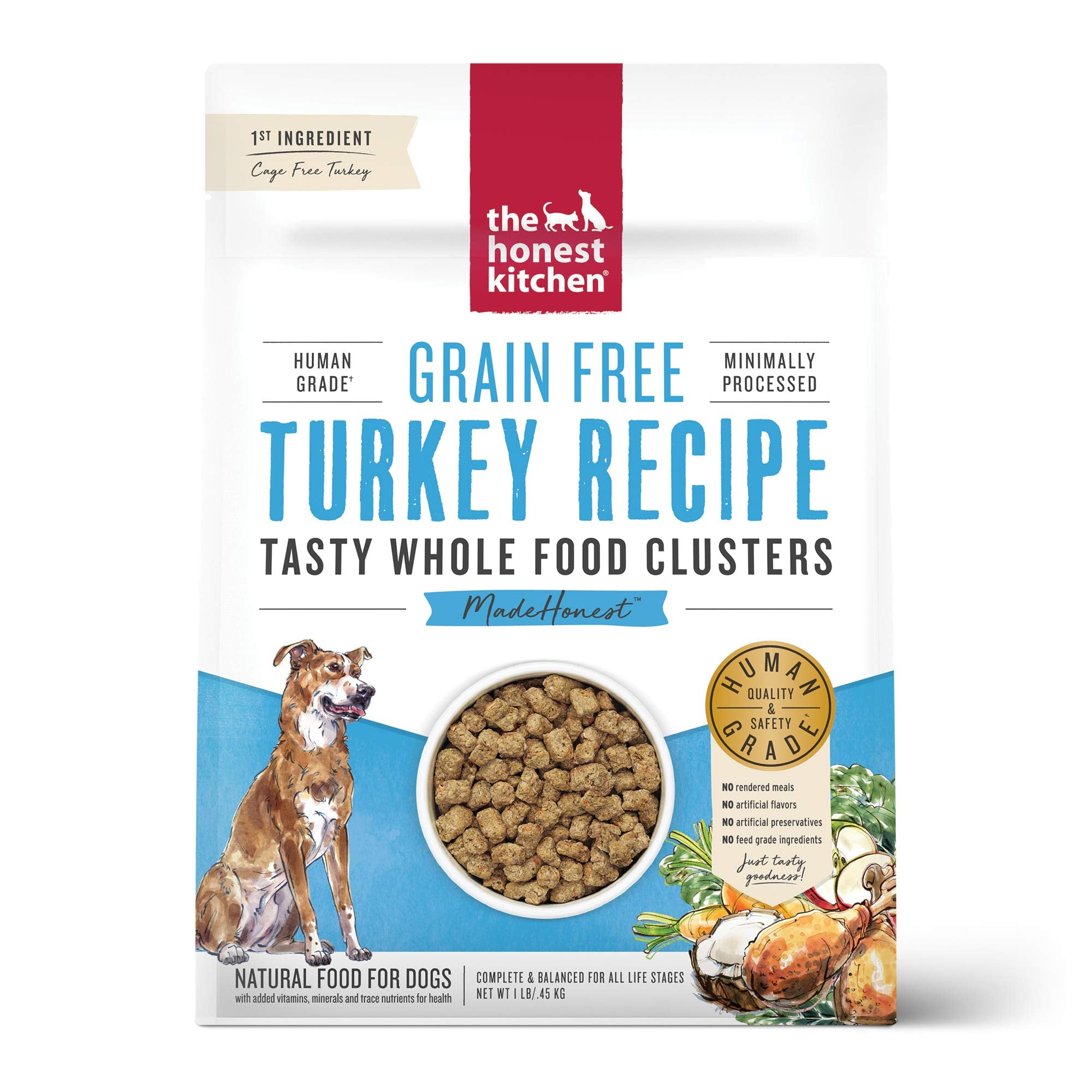 The Honest Kitchen Whole Food Clusters Grain Free Turkey Dry Dog Food, 1 lb Trial Pouch