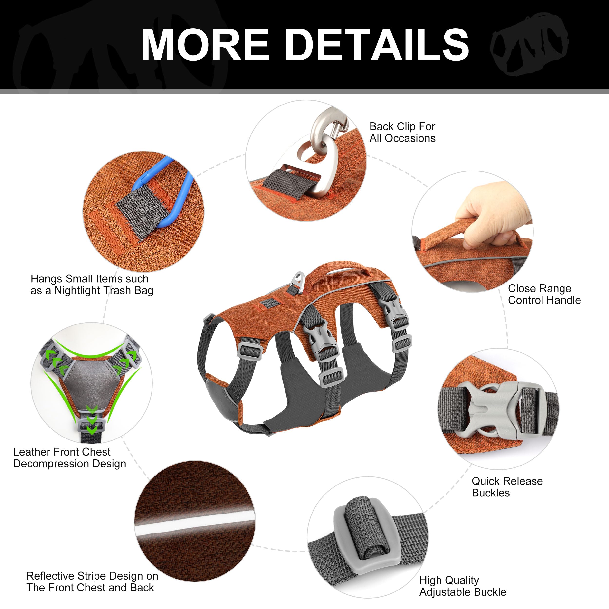 AKAILEA Escape Proof Dog Harness - Reflective, Padded Handle, XS (Chest 14-22", 5-20 lbs), Soft Polyester, Orange
