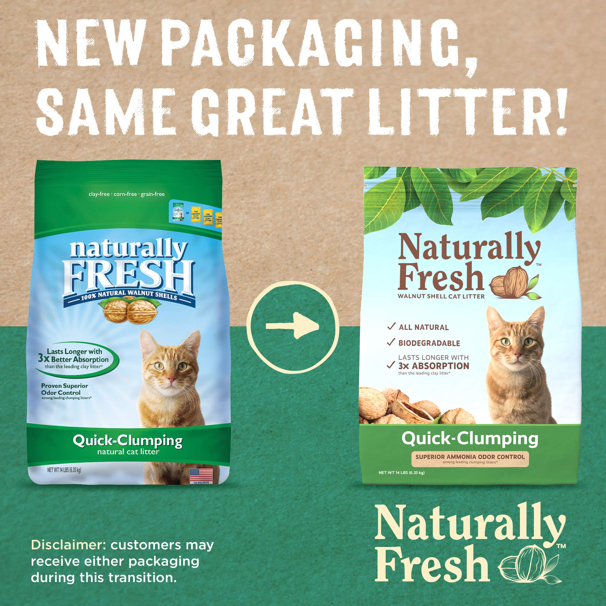 Naturally Fresh Walnut-Based Quick-Clumping Cat Litter, Unscented, 14-lb bag (22002)