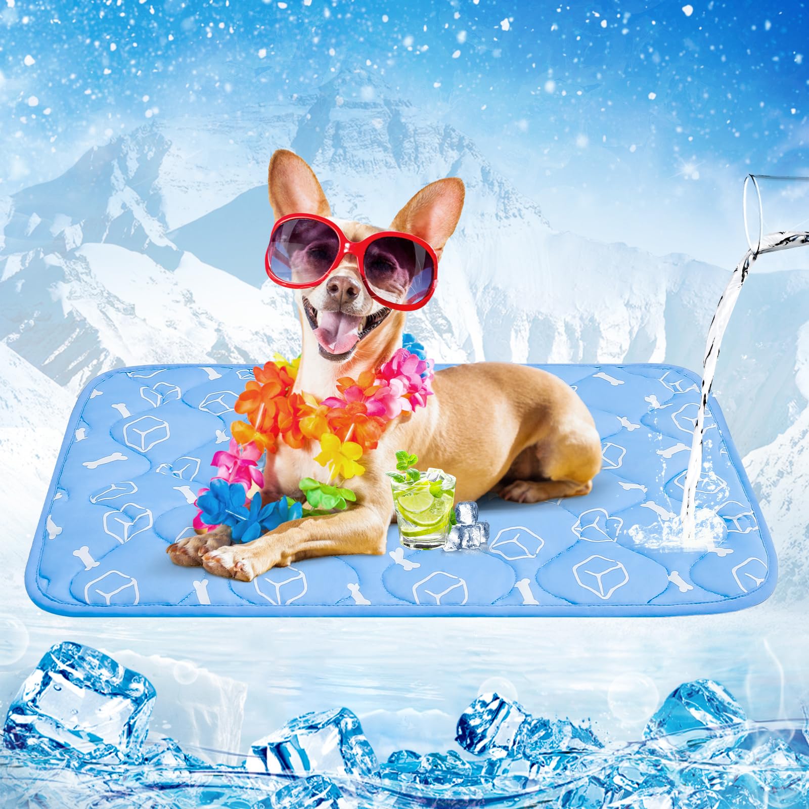 Rywell Dog Cooling Mat 2.0, 30 * 20 Thicken Cooling Mat for Dog, Internal Waterproof& Endothermic Color Changing Arc-Chill Cool 