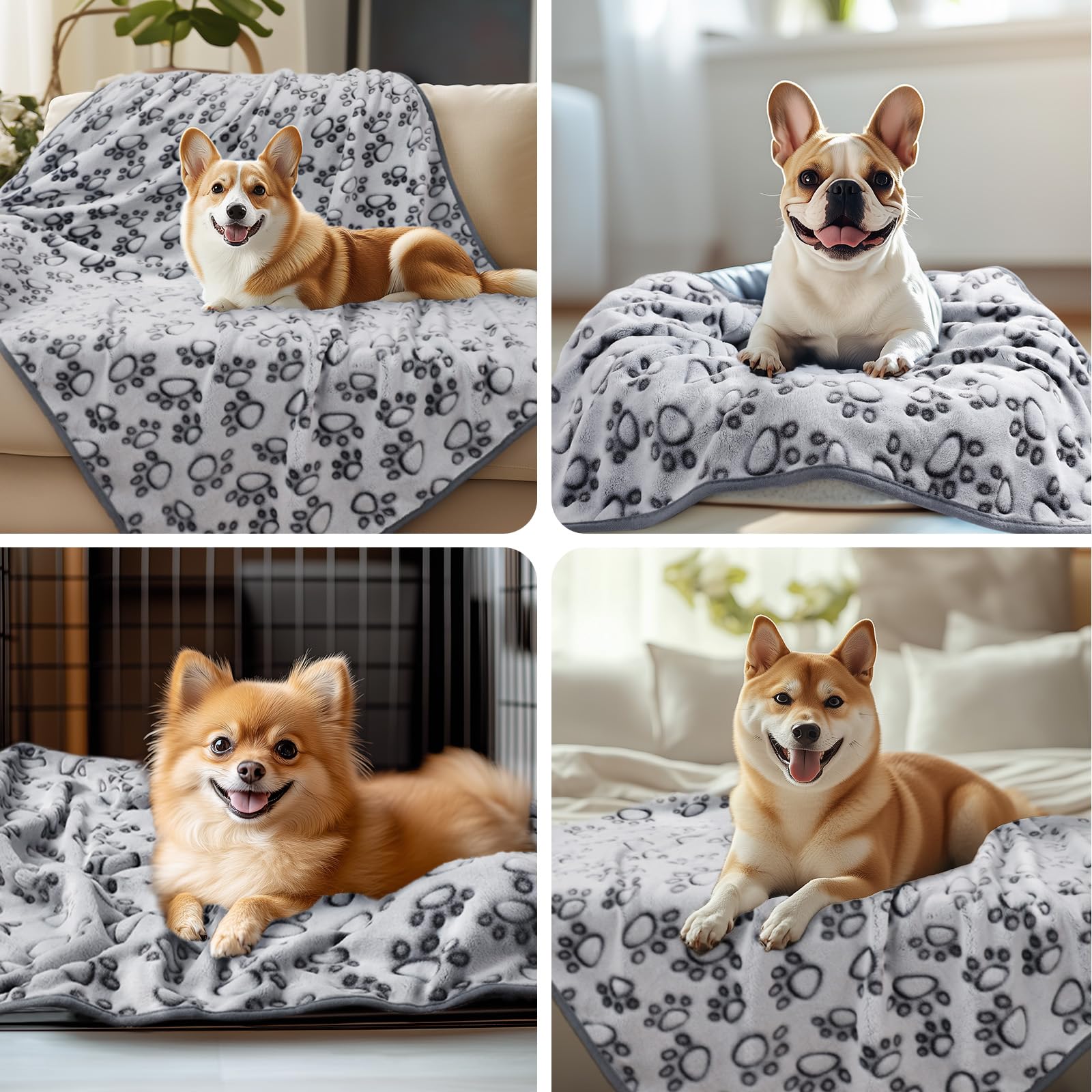Luciphia Premium Soft Dog Blanket For Small Medium Large Dogs Washable 300Gsm Fluffy Warm Fleece Puppy Cat Paw Print Pet Flannel