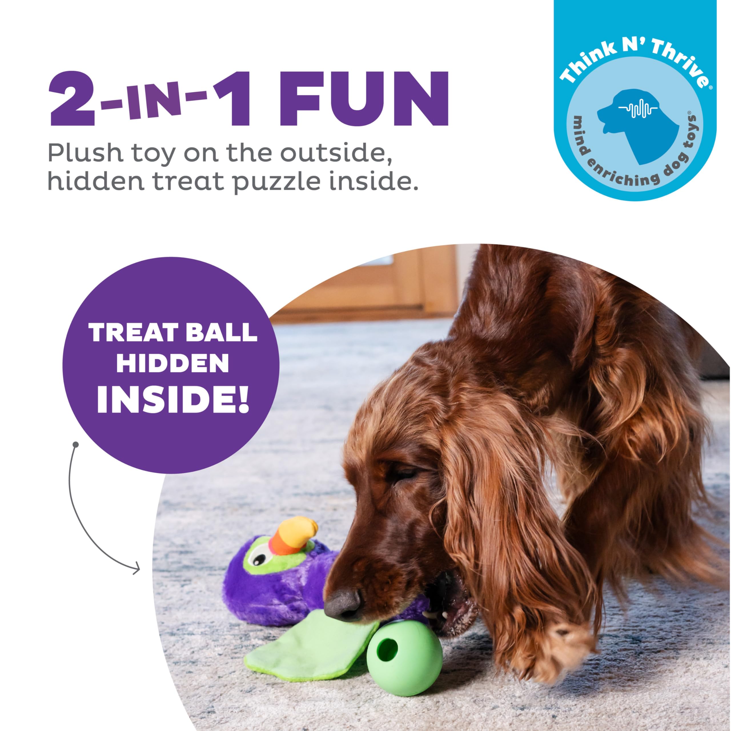 Outward Hound Hide-Ablez Plush Dog Puzzle Toy with Treat Ball, Toucan Model 71488, Multicolored