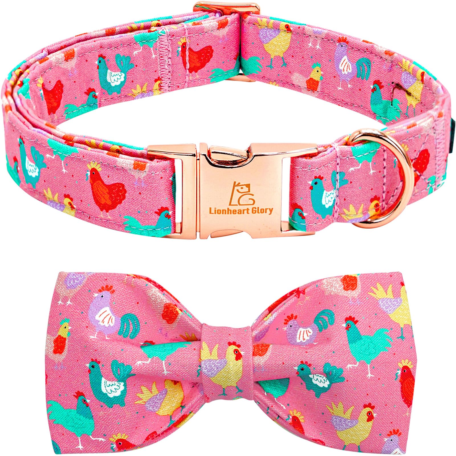 Lionheart Glory Dog Bow Collar Easter Day Dog Collar For X-Small Dogs,Easter Chickens Colorful Dog Collars With Bowtie Spring Pi