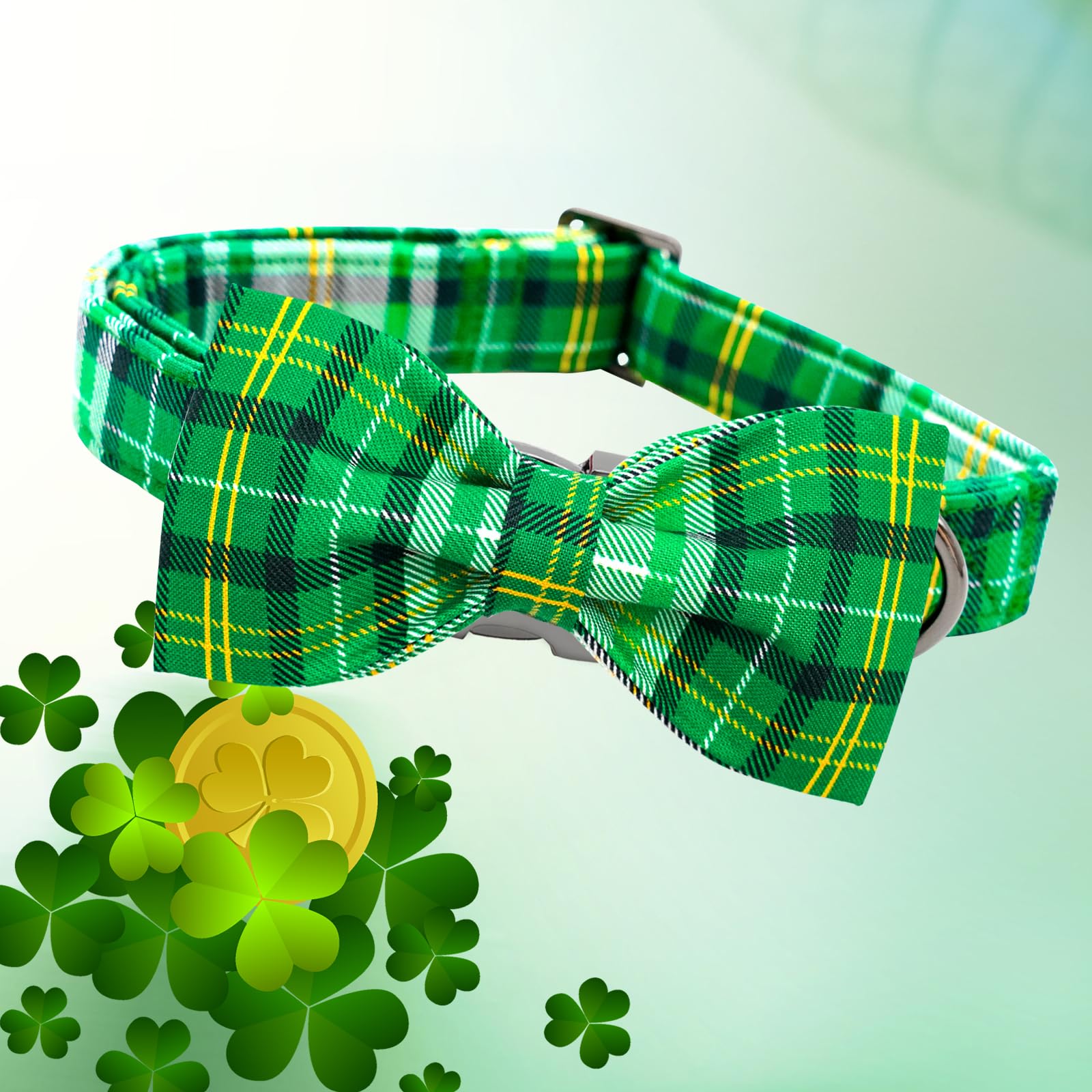Lionheart Glory Dog Bow Collar St. Patrick'S Day Dog Collar For Large Dogs, Adjustable Green Plaid Collars Spring Dog Collar Wit
