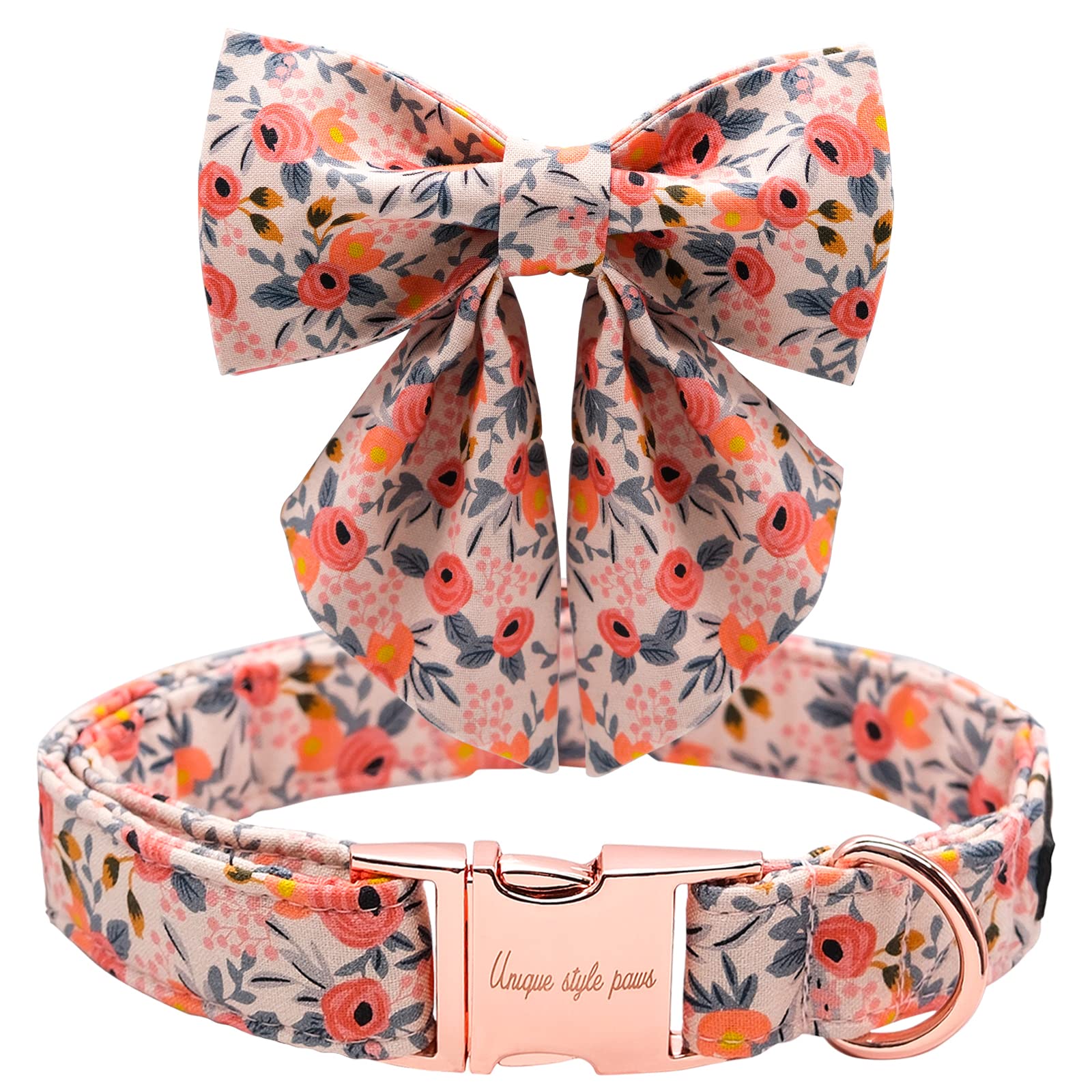 Unique Style Paws Dog Collar With Tie Adjustable Pink Bowtie Puppy Collars For Small Medium Large Dogs And Cats-M