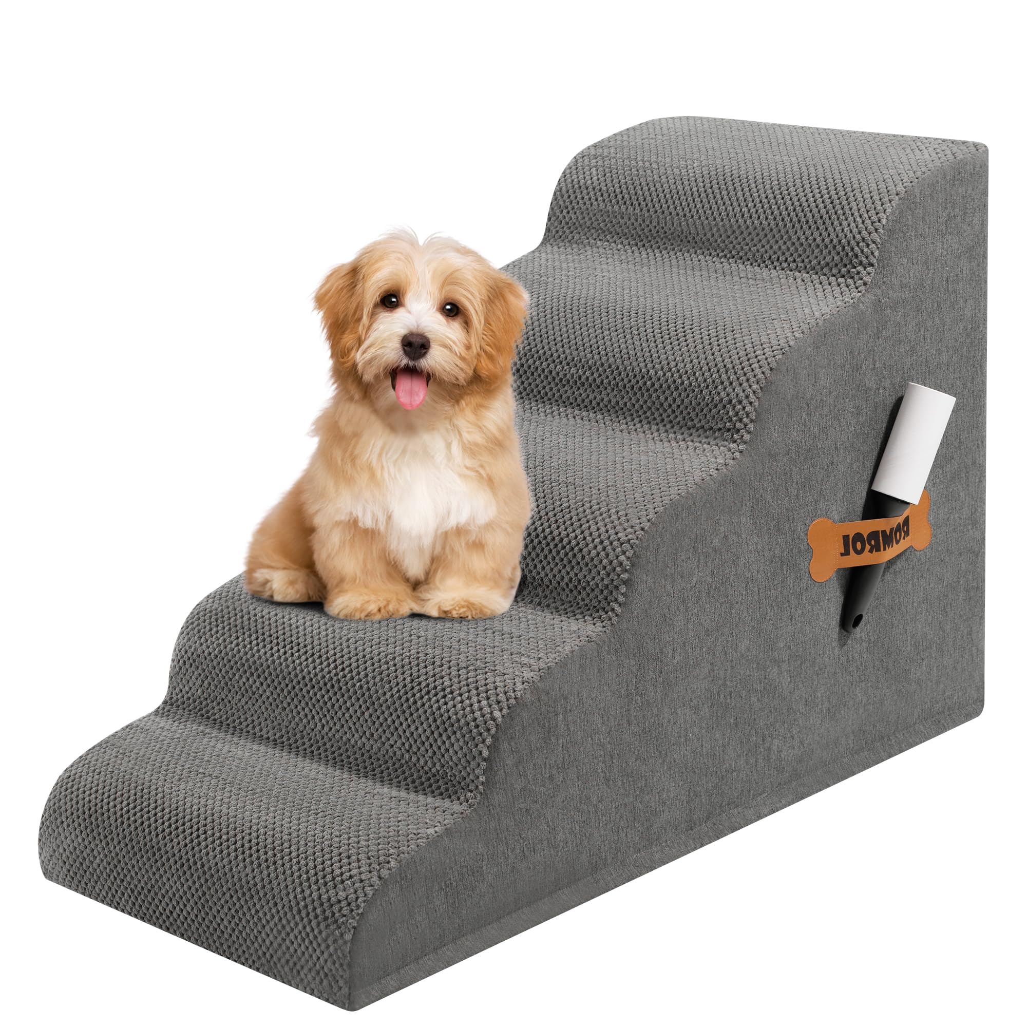 Romrol Dog Stairs Ramp for High Beds Couches, High Density Foam Pet Steps with Durable Non-Slip Waterproof Fabric Cover, Dog Sta