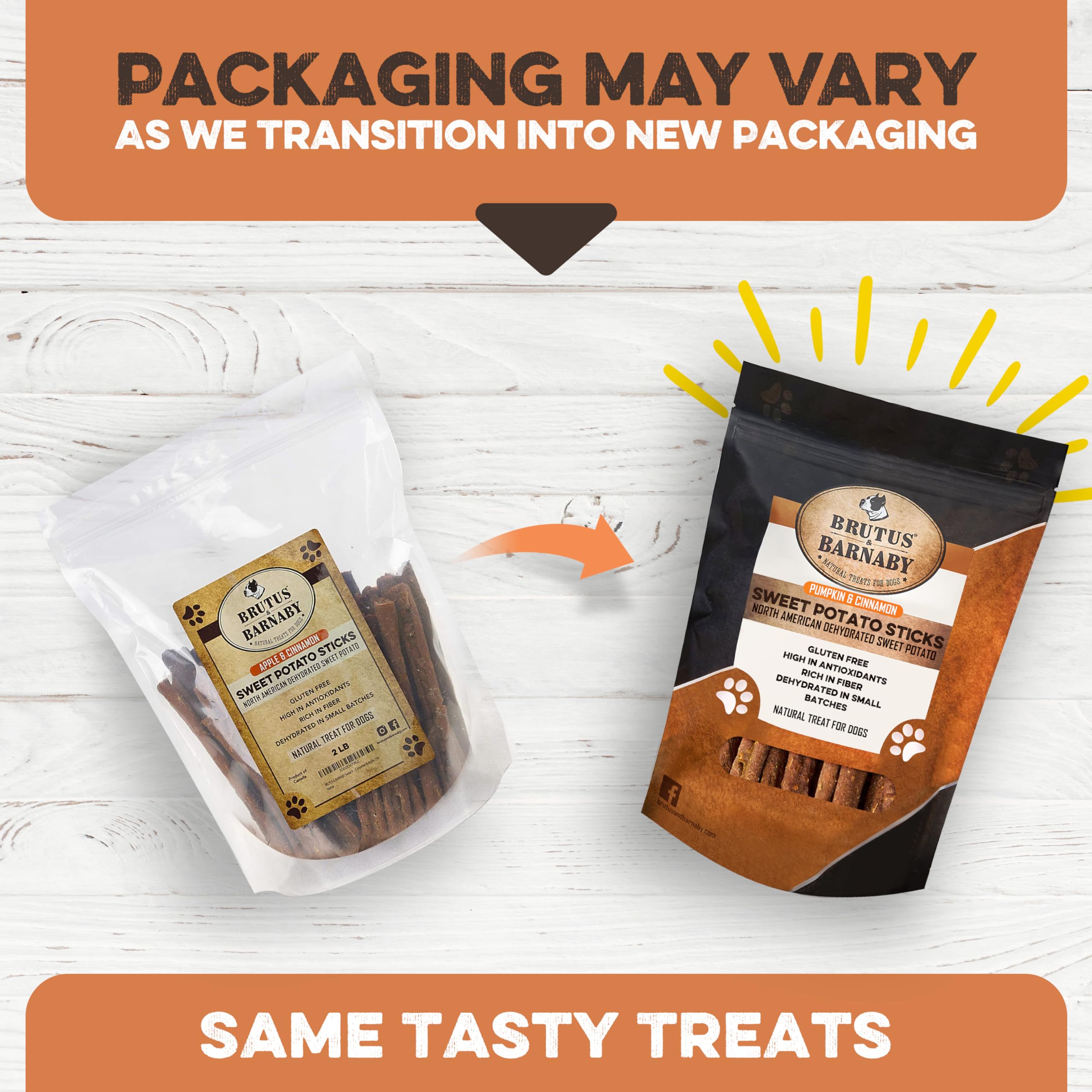 BRUTUS & BARNABY USA Sweet Potato Dog Treats - Grain Free, Cinnamon Pumpkin Crunchy Sticks are Great Tasting, Promotes Positive