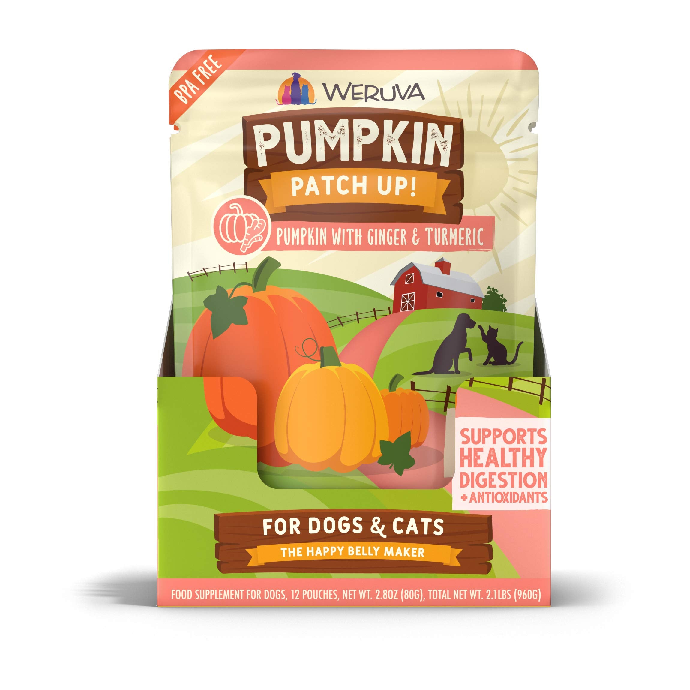 Weruva Pumpkin Patch Up!, Pumpkin with Ginger & Turmeric for Dogs & Cats, 2.8oz Pouch (Pack of 12)