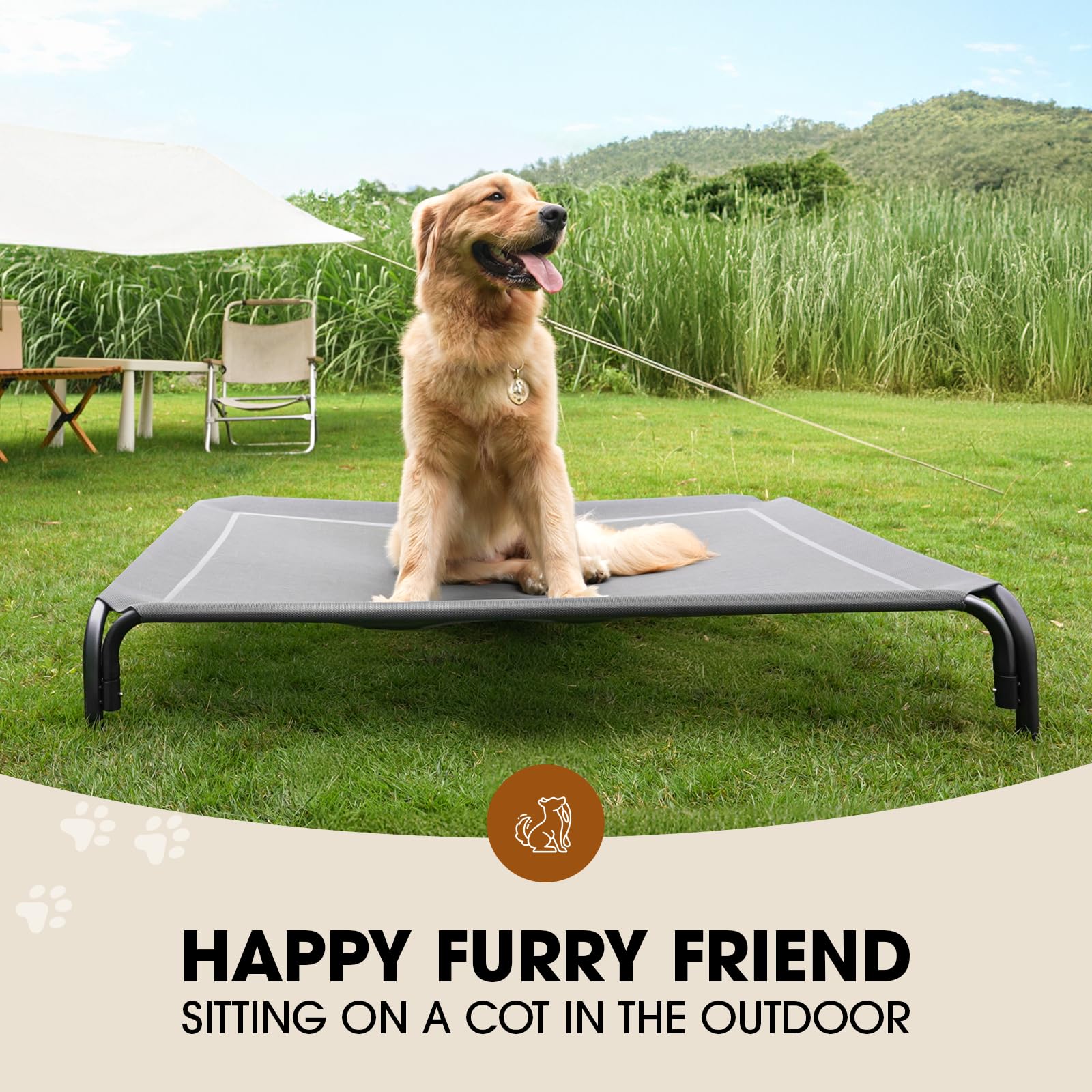 Czpalo Elevated Dog Bed - Large Portable Cooling Pet Cot, Grey, Breathable Mesh, Indoor & Outdoor Use, Skid-Resistant Feet