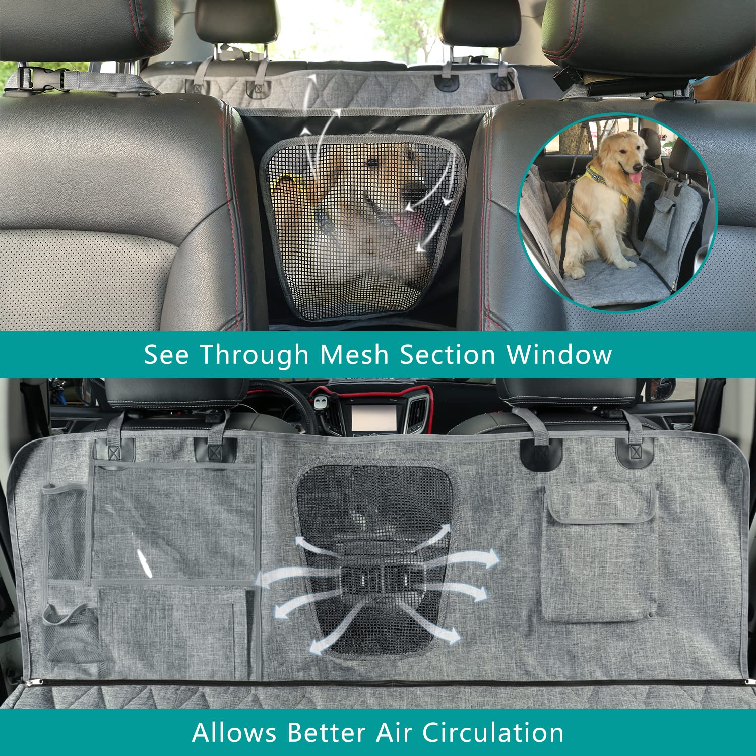 Sevvis Dog Hammock For Car, Suv, Pet Car Seat Cover With Mesh Window,Car Hammock For Dogs Back Seat, Gray