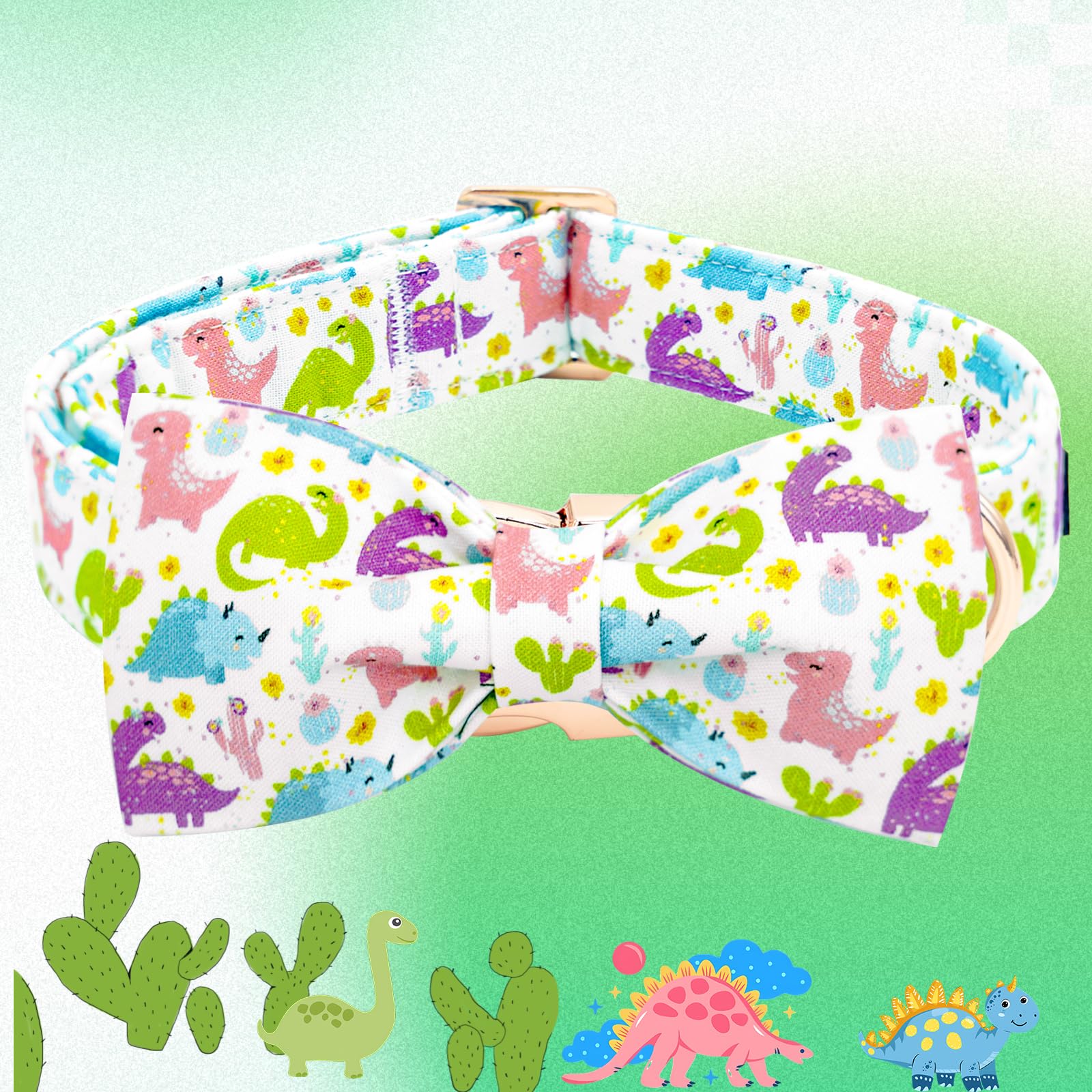 Elegant Little Tail Dog Collar- Cute Dinosaur Dog Collar With Bow For Small Puppy, Male Adjustable Cotton Summer Pet Bow Holiday