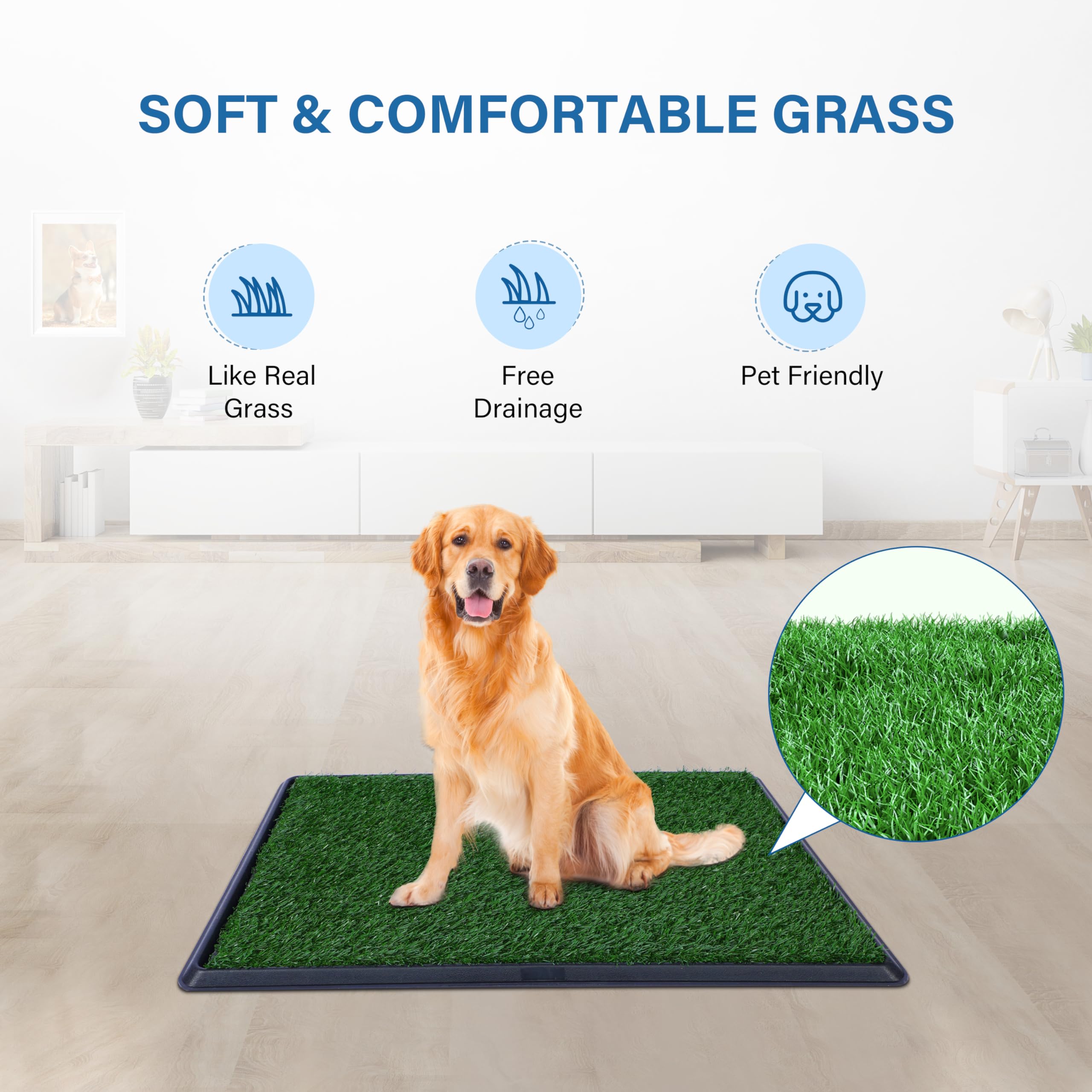 Artificial Grass for Dog Potty - 16x20 inch,Strong Absorbency Grass Pad, Dog Grass Pad with Tray, Dog Potty Training Pad, Dog Li