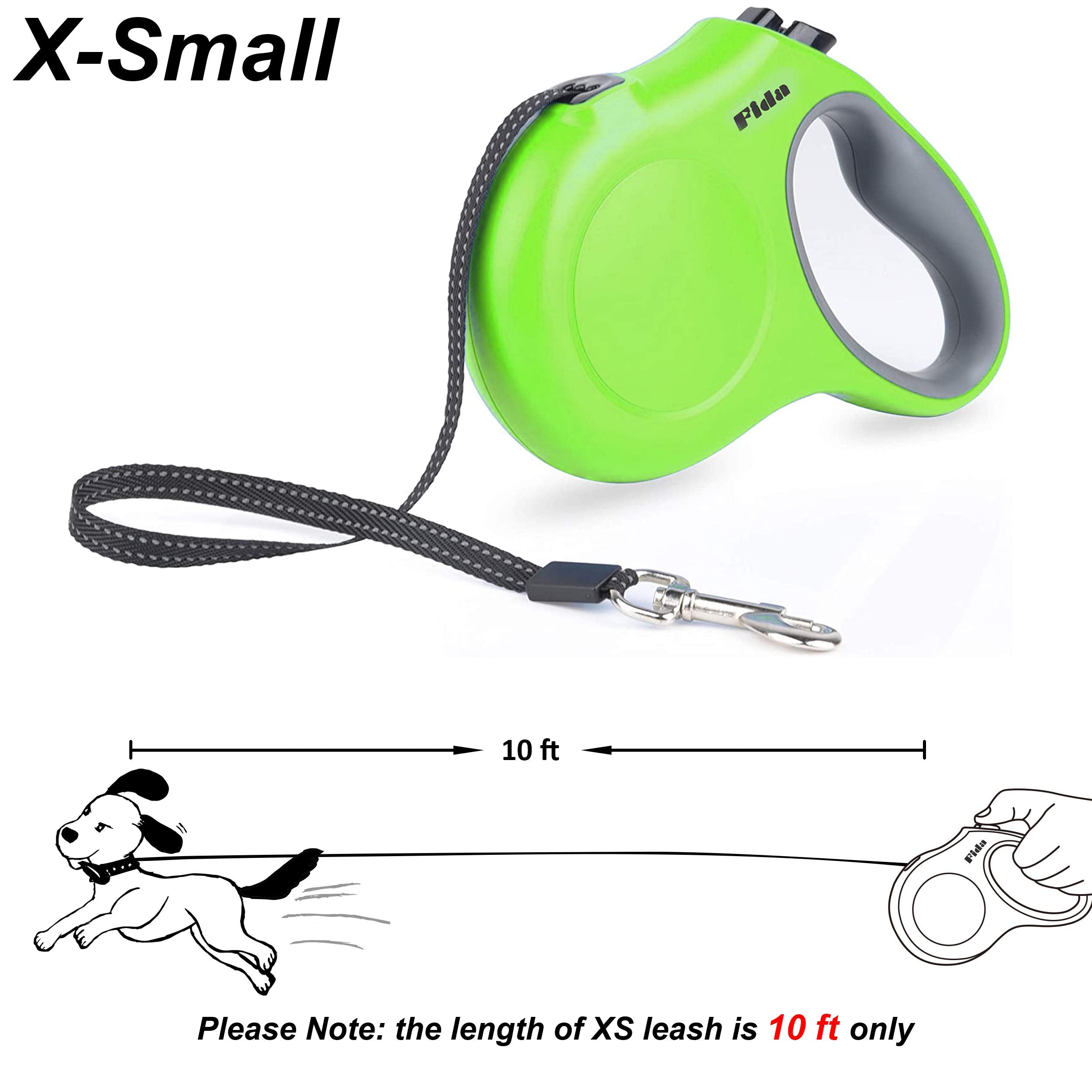 Fida Retractable Dog Leash, 10Ft Heavy Duty Pet Walking Leash For X-Small Dog Or Cat Up To 18 Lbs, Tangle Free. One-Hand Brake (X-Small, Green)