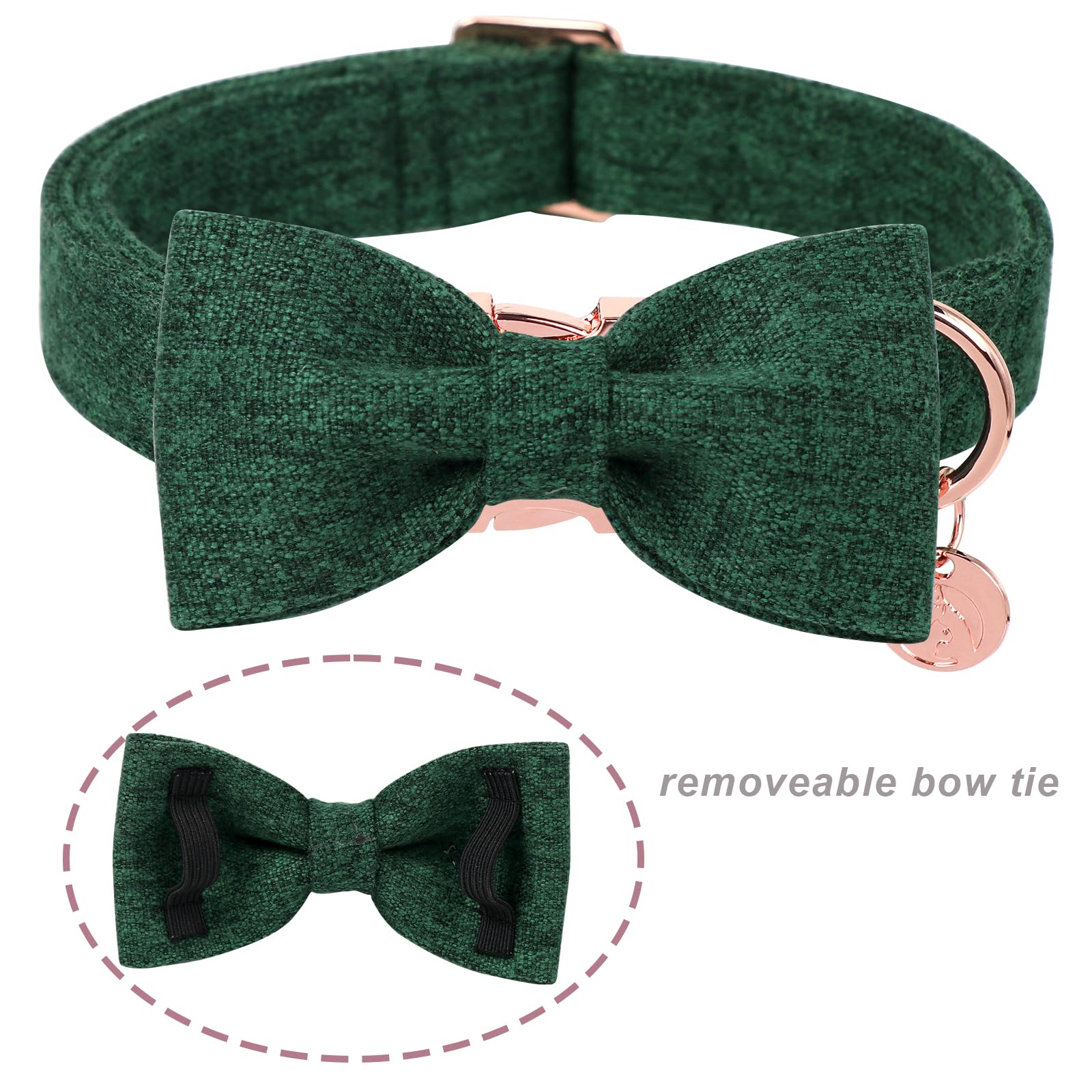 Dogwong Hemp Cotton Dog Collar With Bow, Christmas Green Pet Collar Durable Adjustable Puppy Collar For Small Dogs