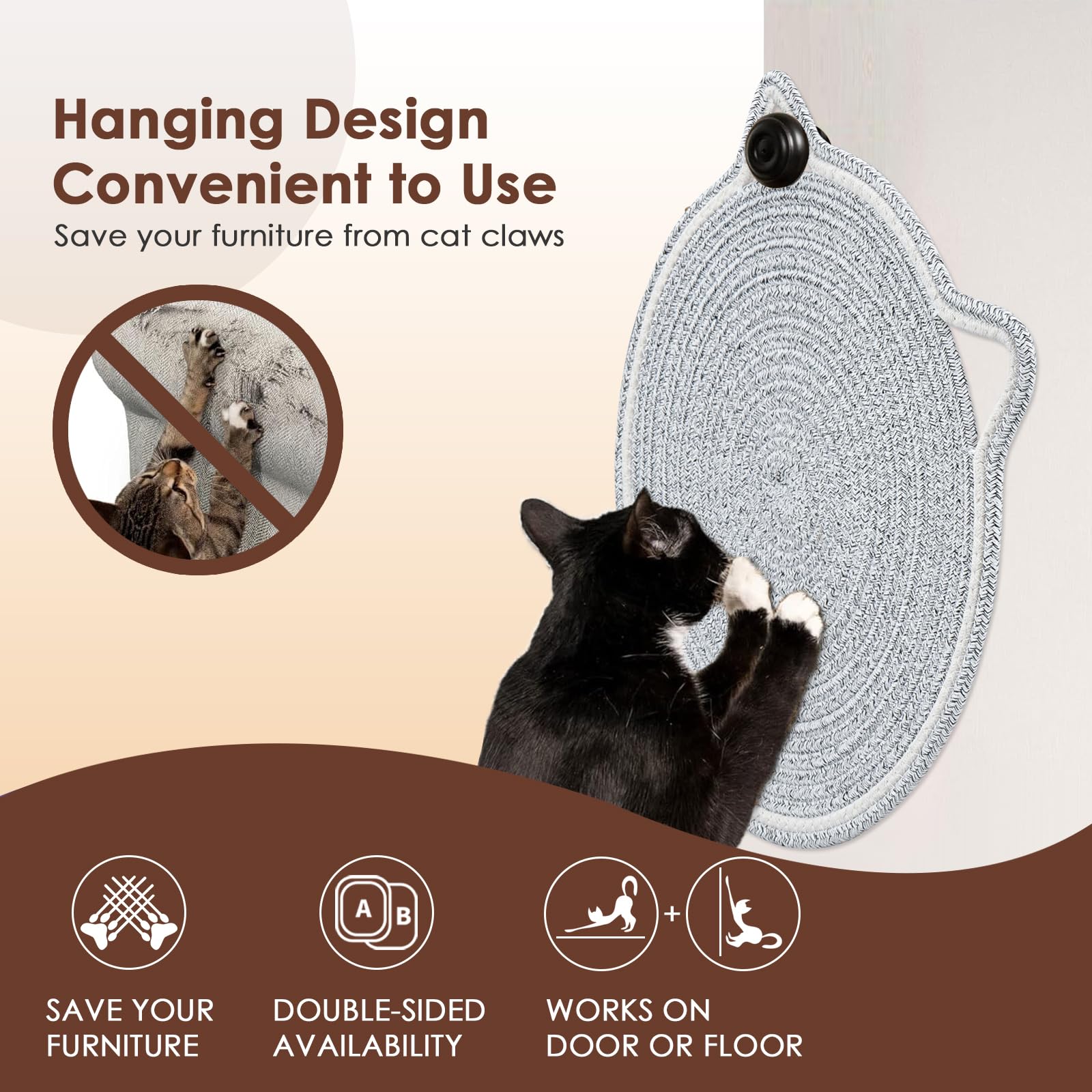 Cat Scratcher Mat, Natural Cotton Rope Cat Scratch Pad, 15.7'' Round Horizontal Floor Cat Scratching Pads For Indoor Cats, Cat F